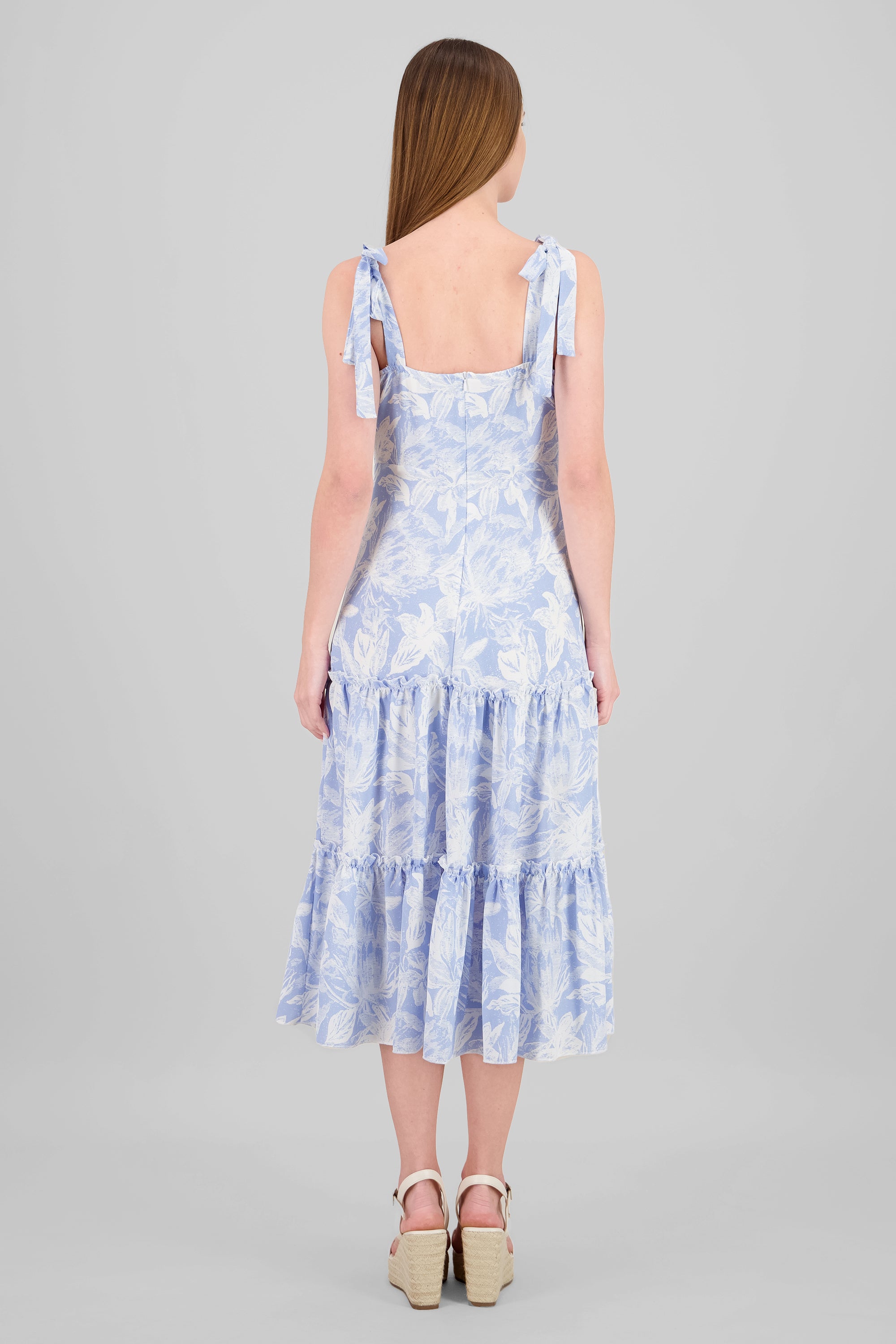Vestido maxi olan detalle tirantes AZUL COMBO