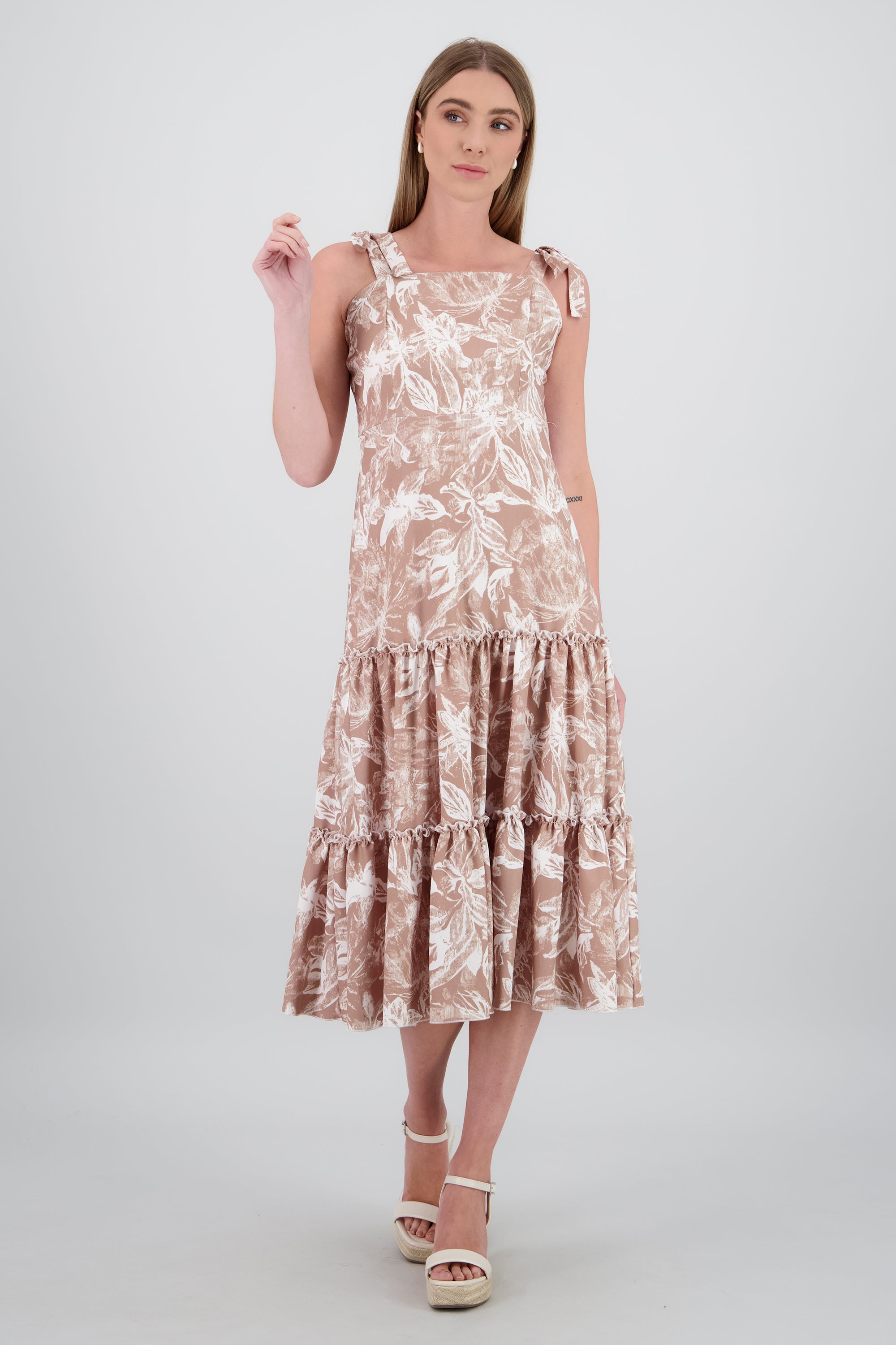 Vestido maxi olan detalle tirantes KHAKI COMBO