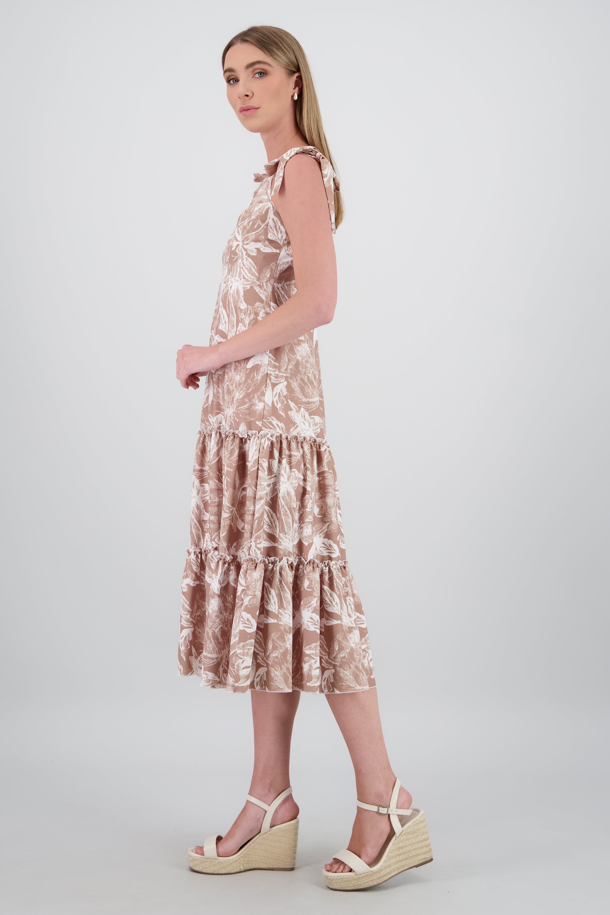 Vestido maxi olan detalle tirantes KHAKI COMBO