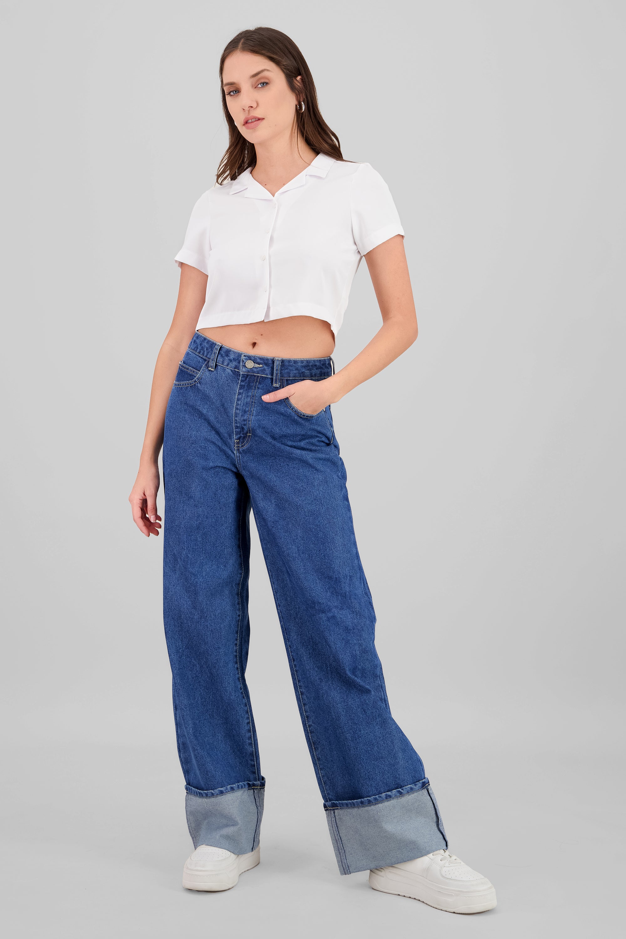 Jeans wide leg dobladillo ancho MEDIUM WASH