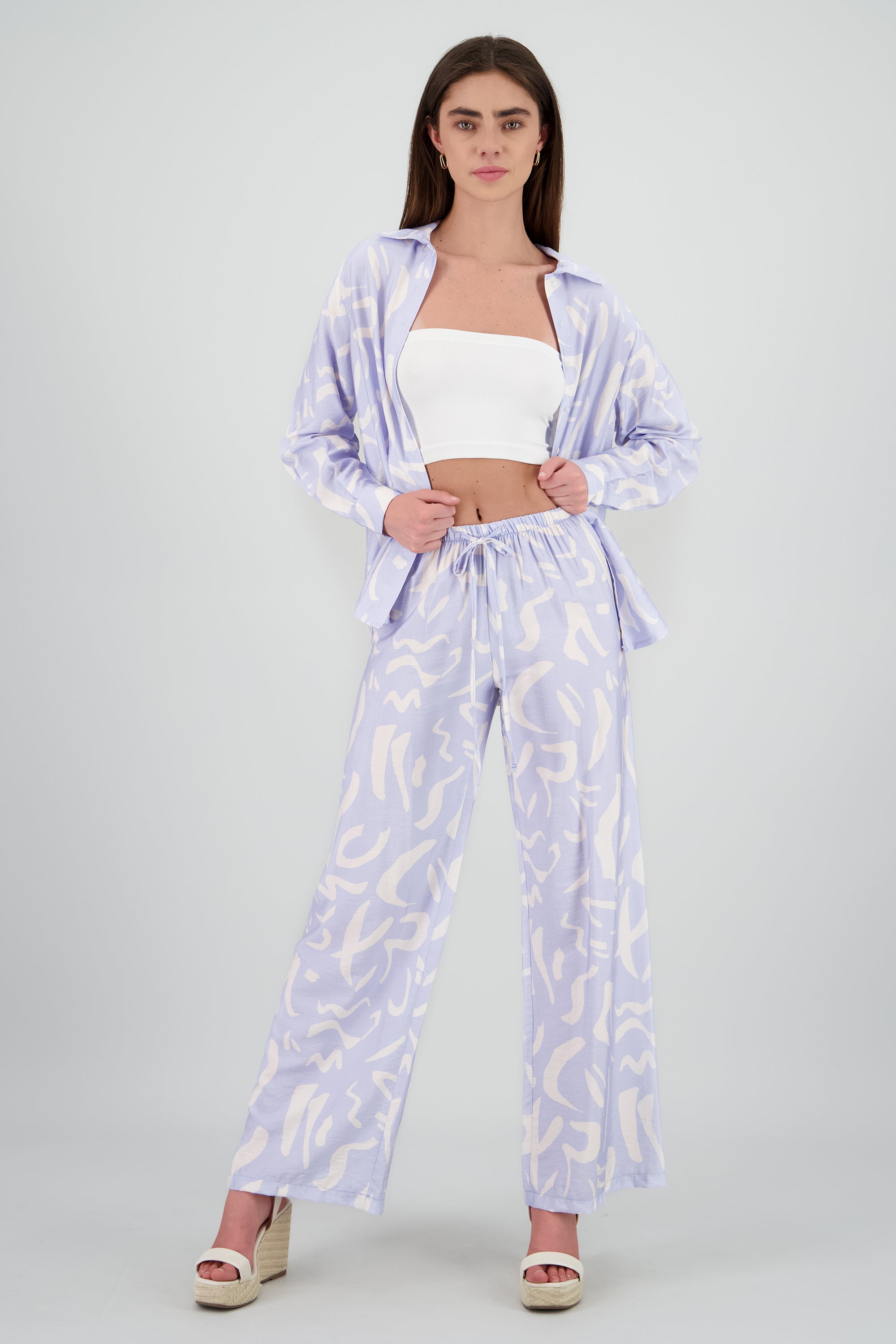 Pantalon amplio jareta estampado AZUL PASTEL