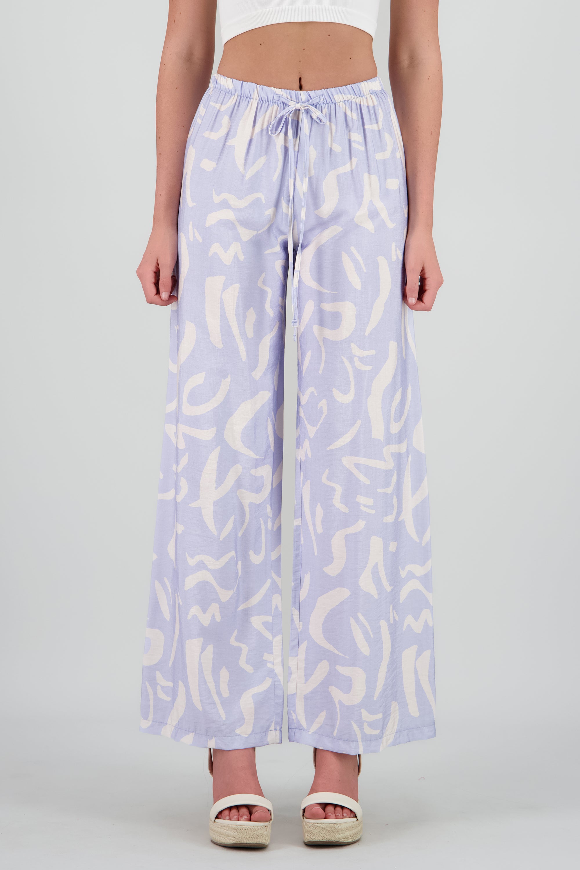Pantalon amplio jareta estampado AZUL PASTEL