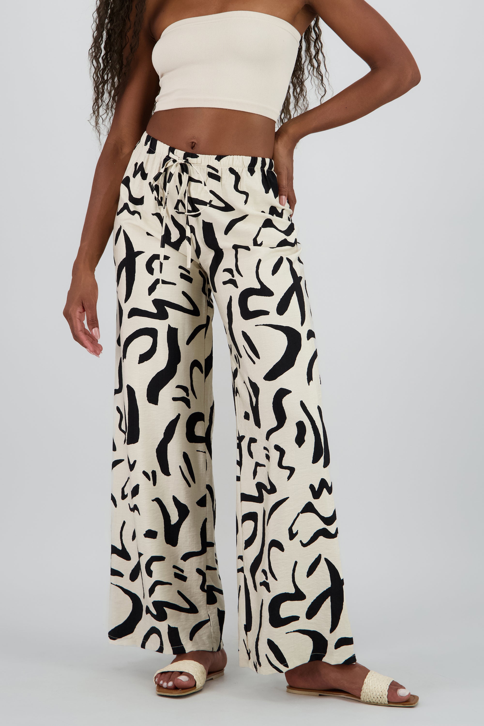 Pantalon amplio jareta estampado BLANCO COMBO