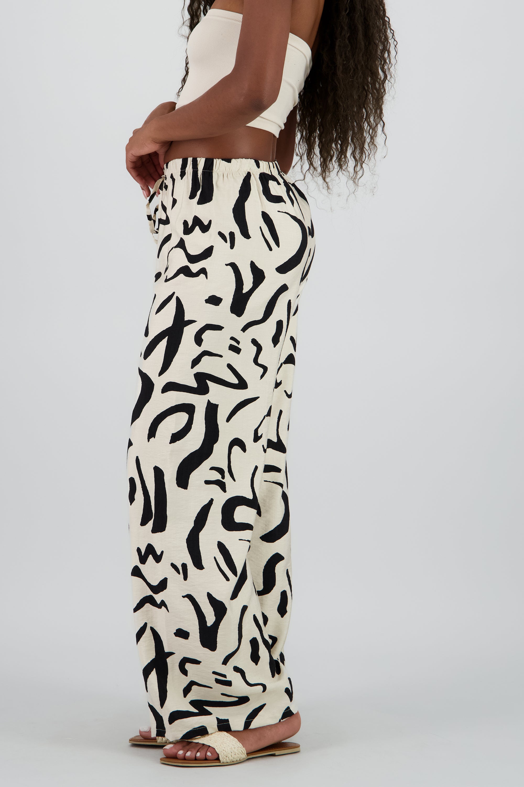 Pantalon amplio jareta estampado BLANCO COMBO