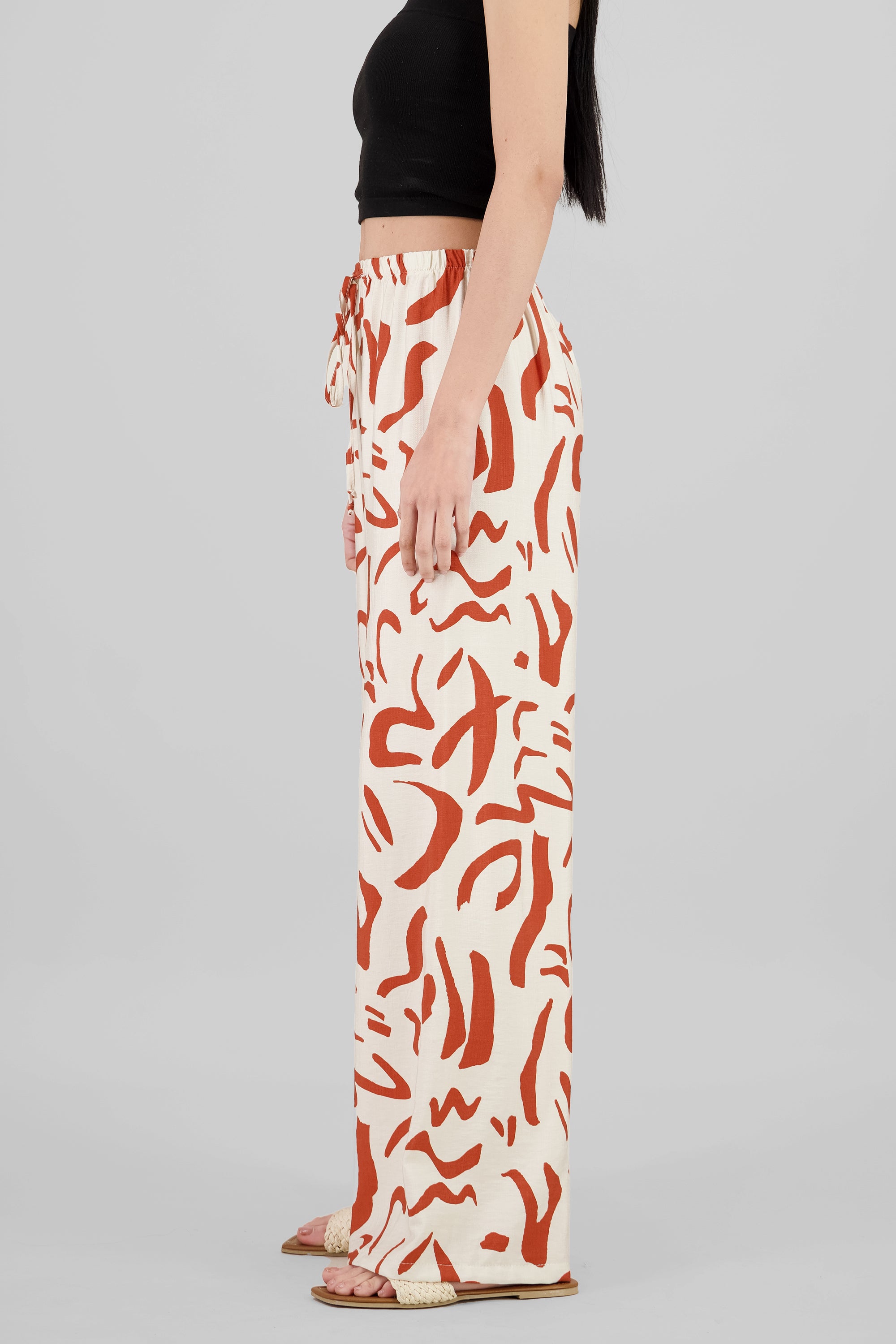 Pantalon amplio jareta estampado NARANJA COMBO