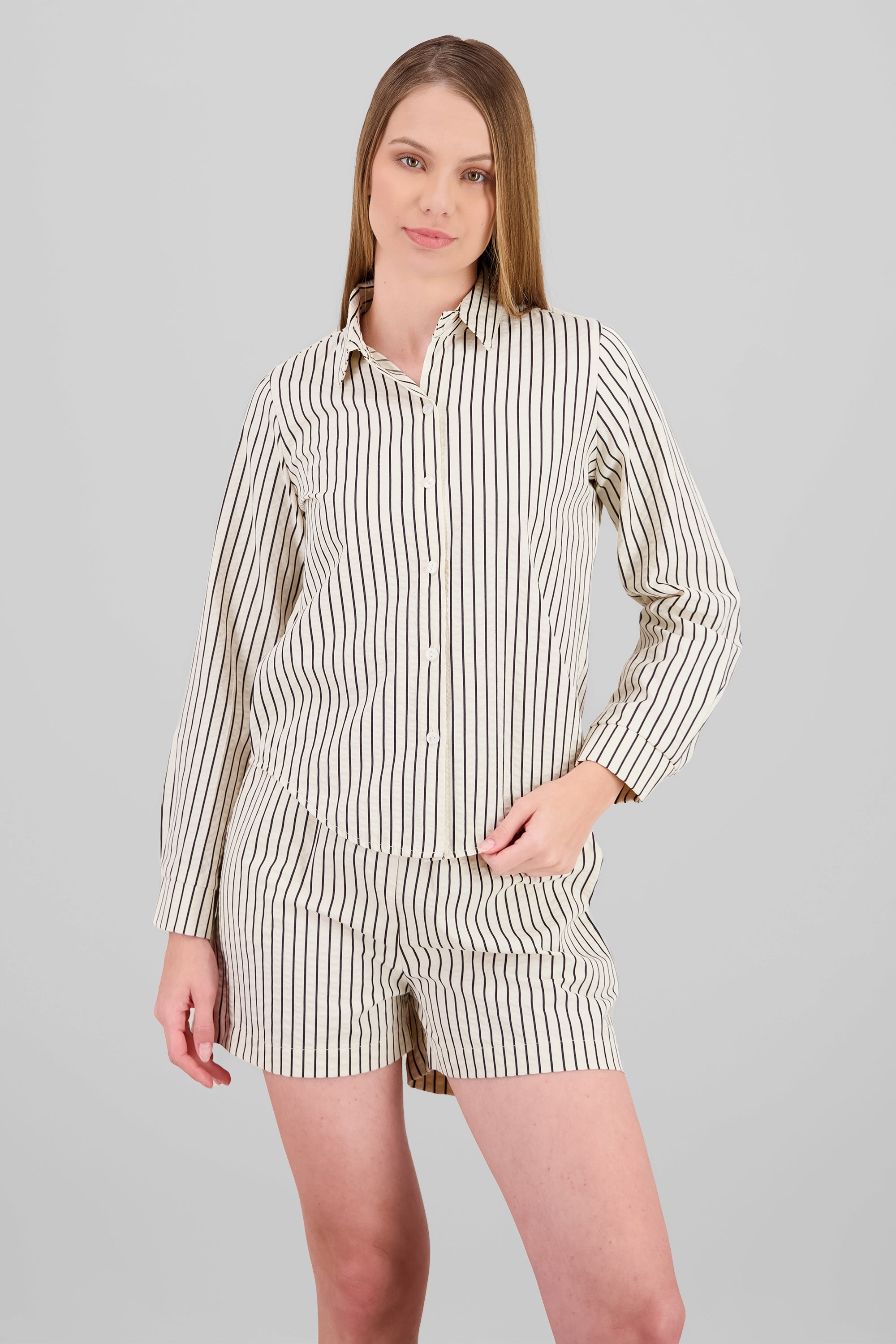 Camisa estampado rayas textura BLANCO COMBO