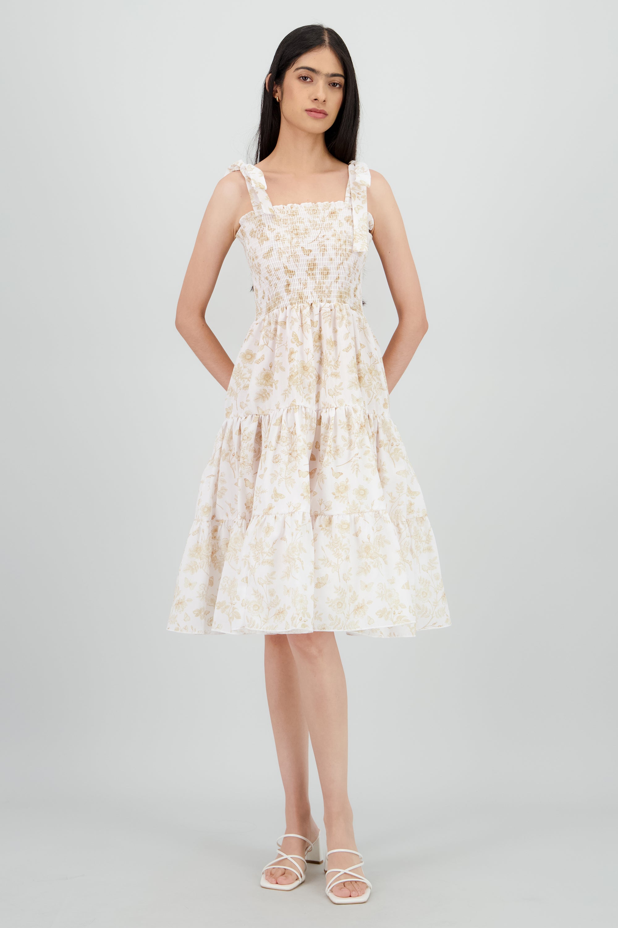 Vestido estampado flores olanes BEIGE