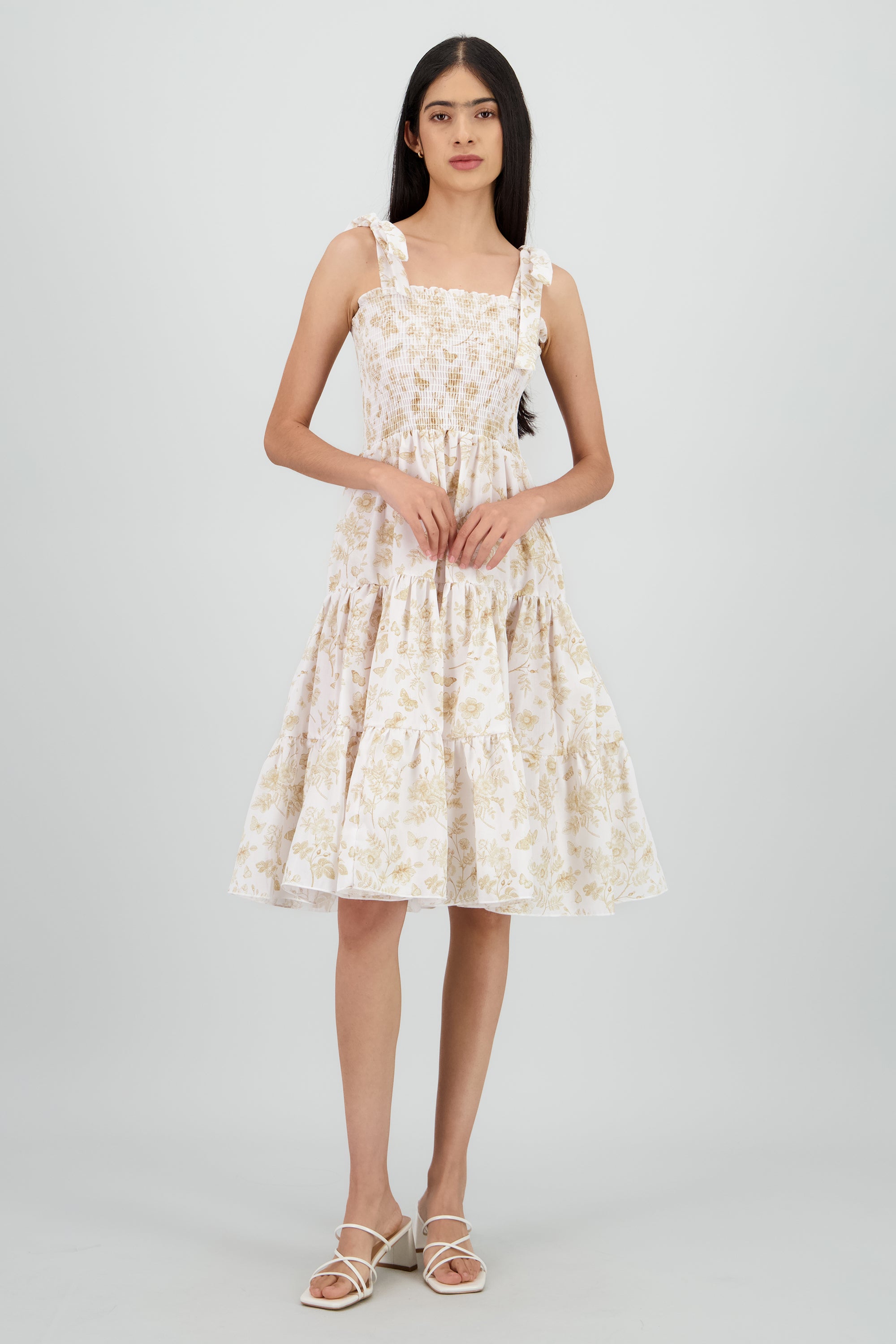 Vestido estampado flores olanes BEIGE