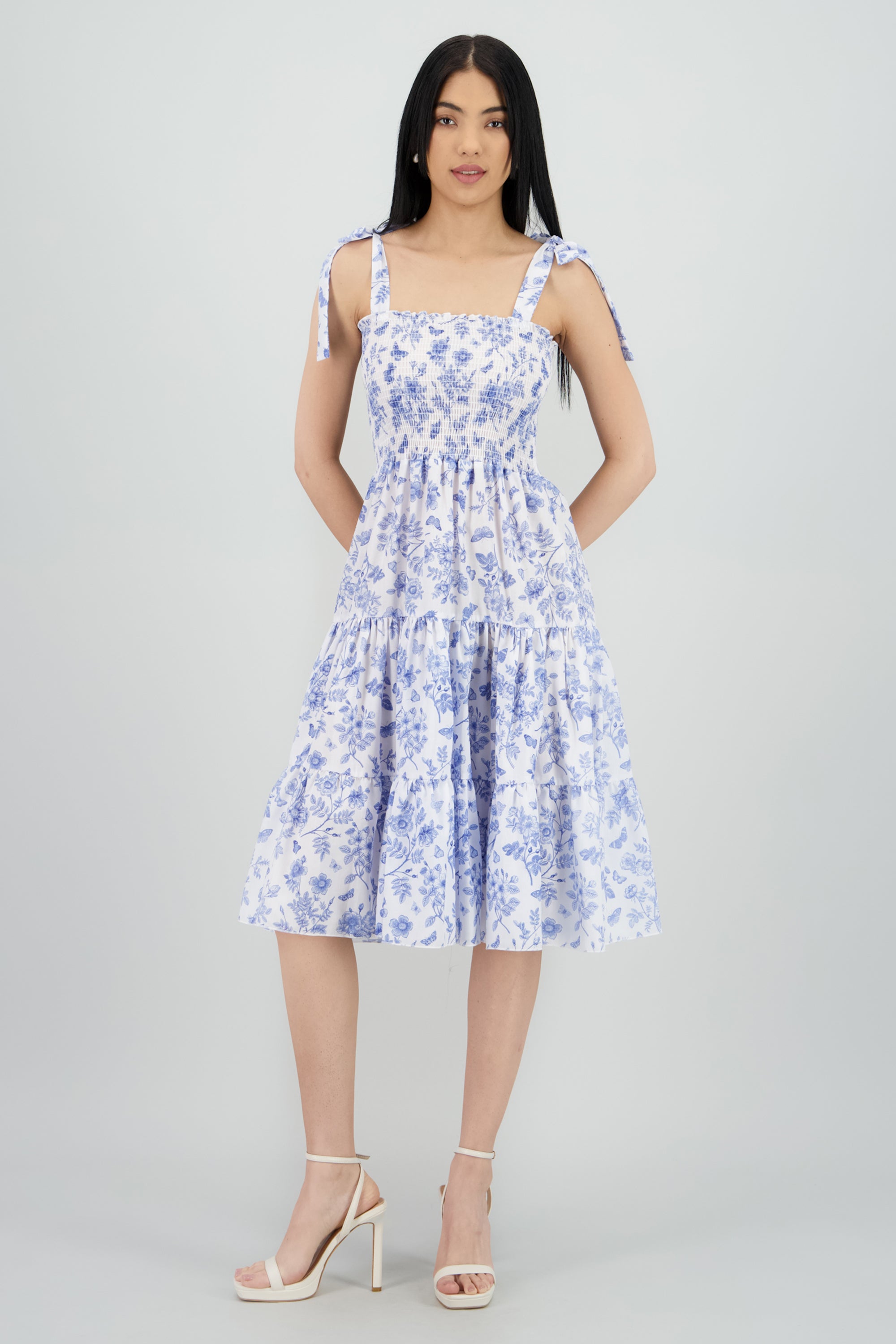 Vestido estampado flores olanes AZUL COMBO