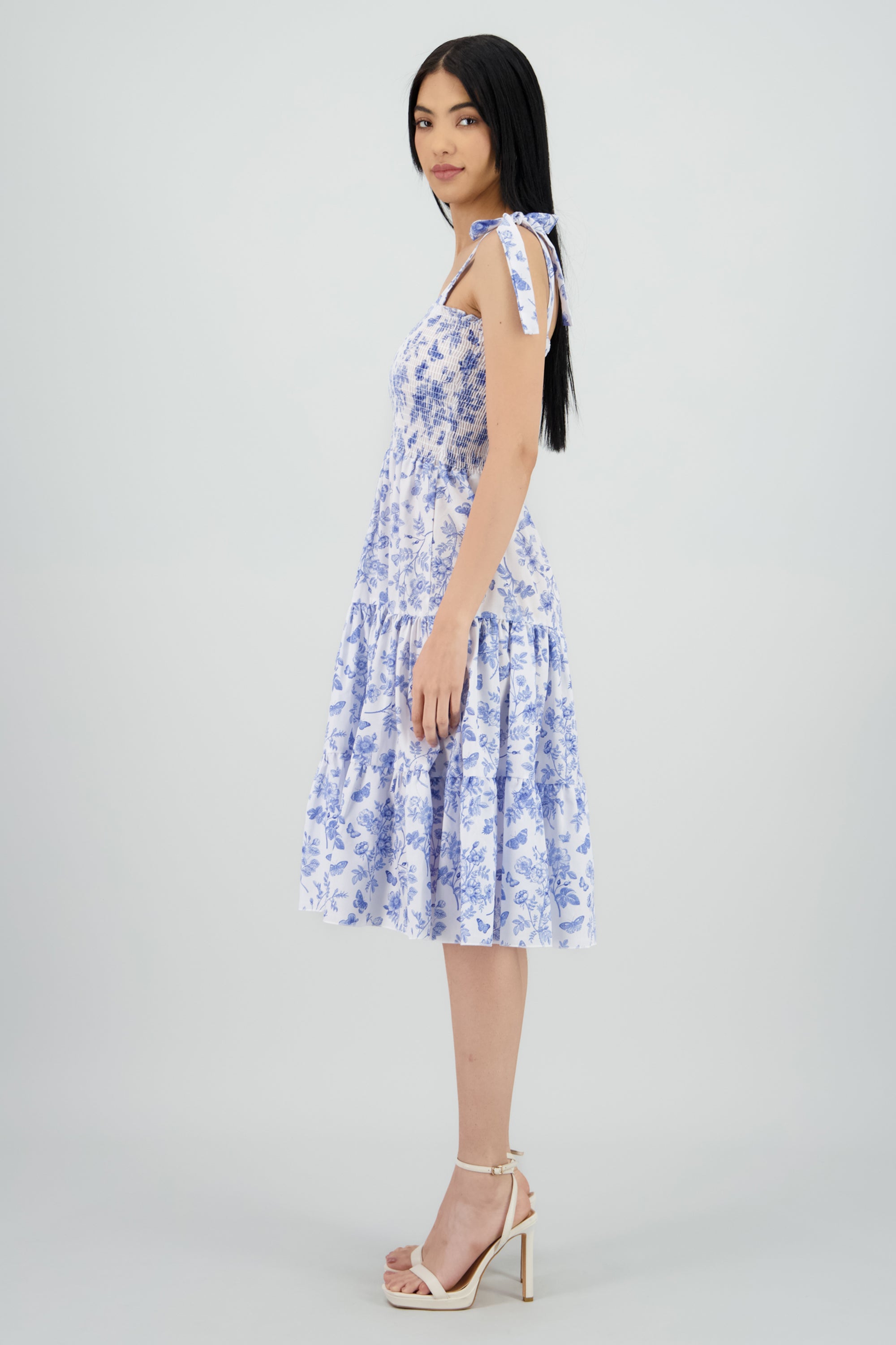 Vestido estampado flores olanes AZUL COMBO