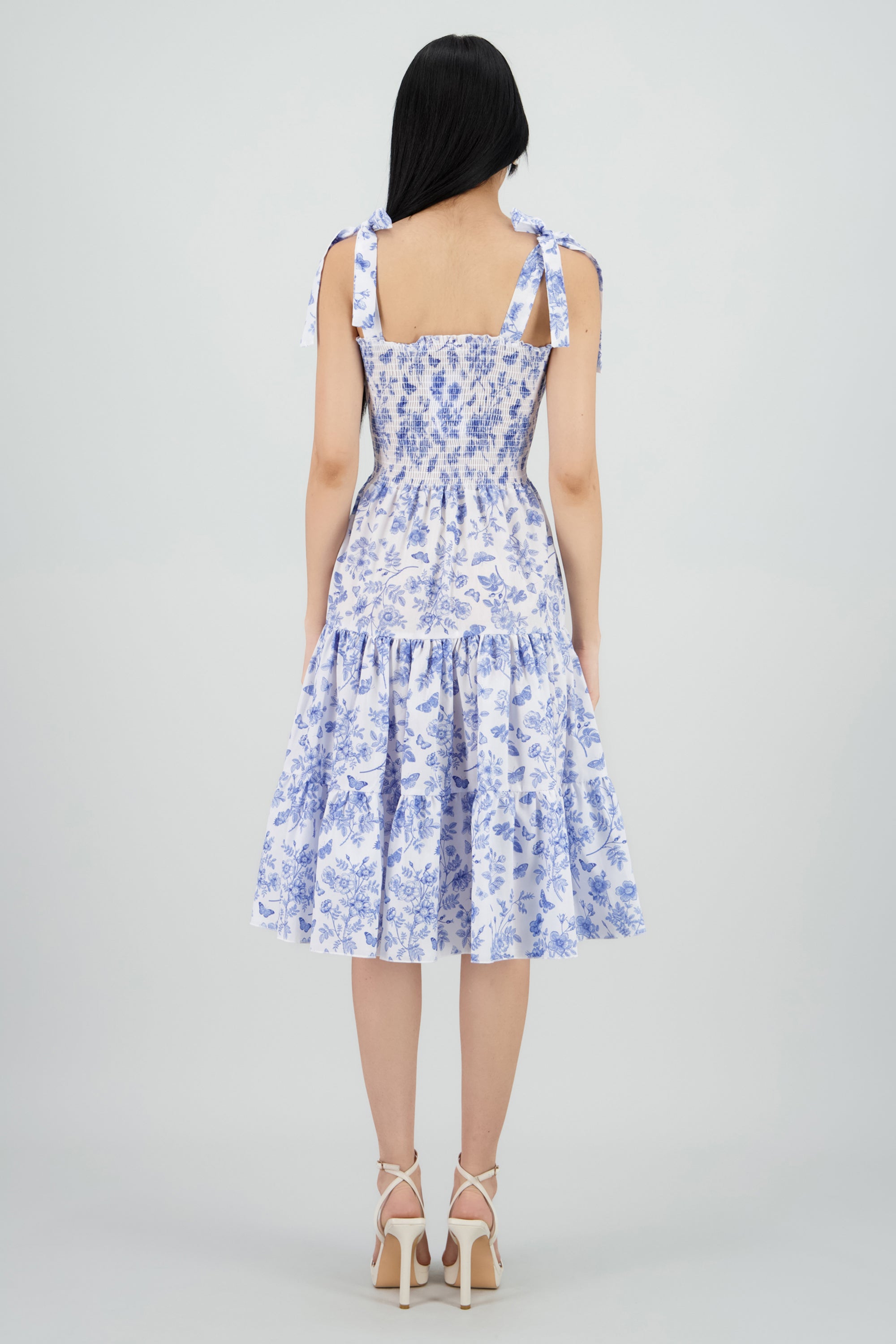 Vestido estampado flores olanes AZUL COMBO