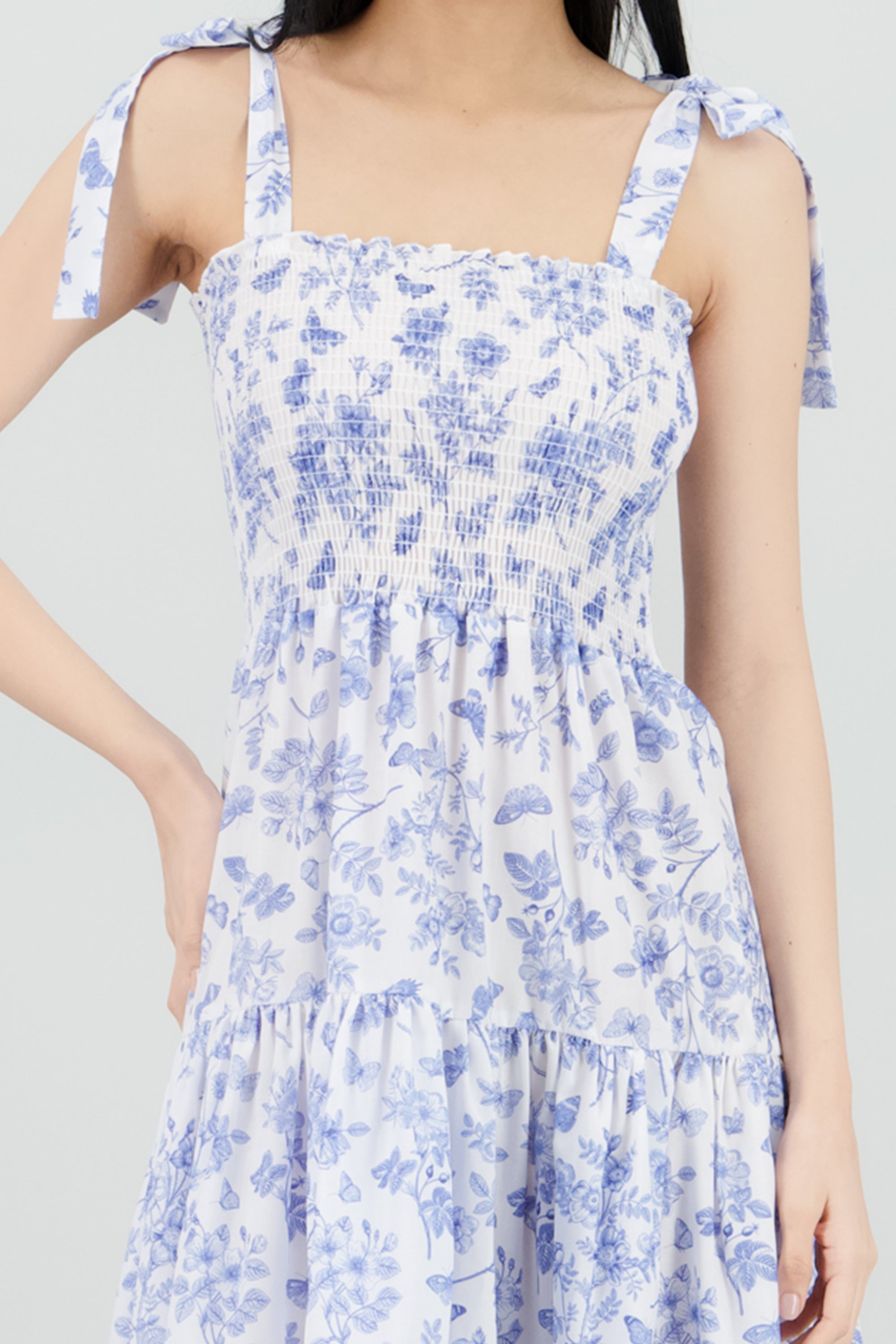 Vestido estampado flores olanes AZUL COMBO