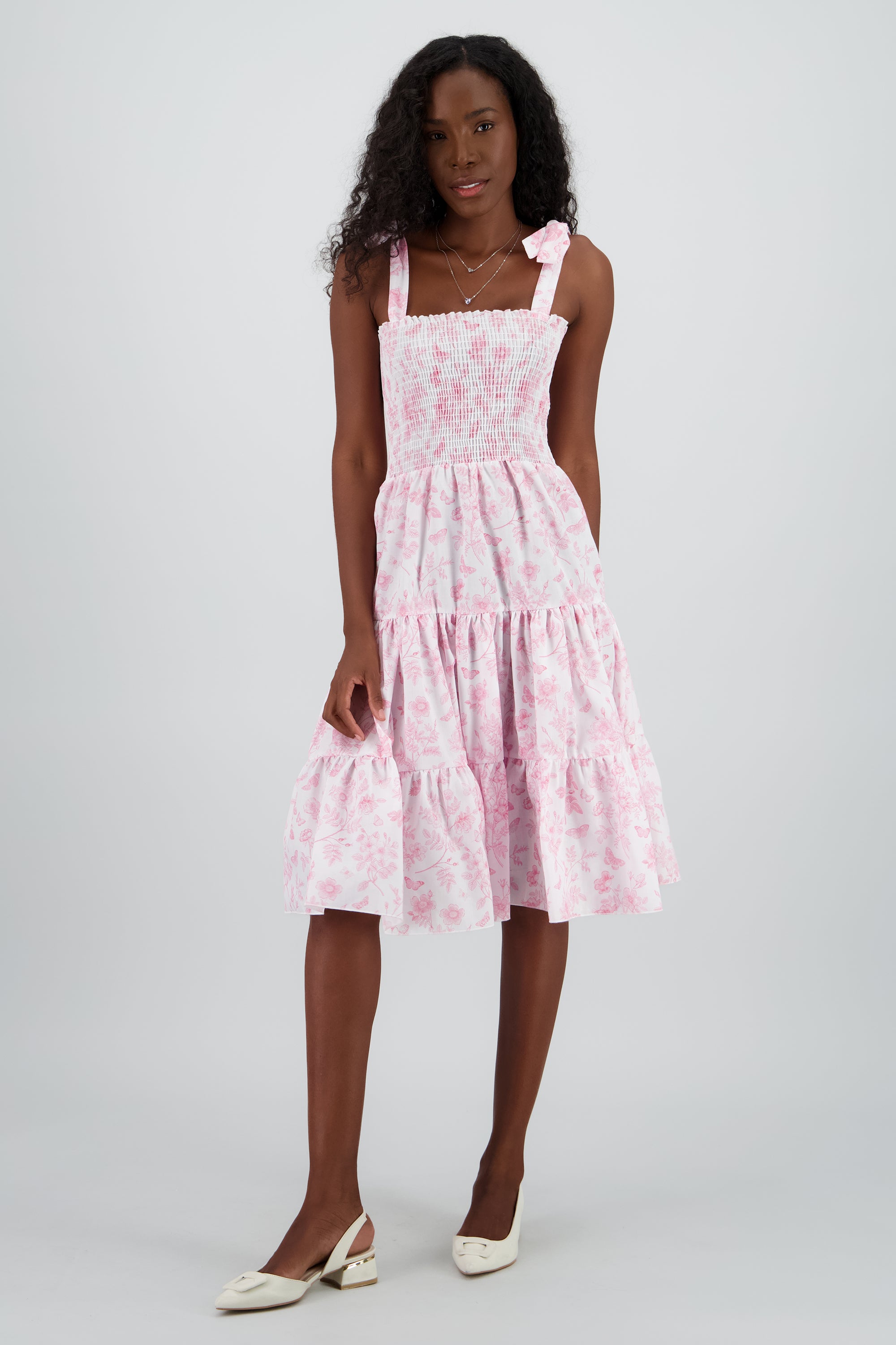 Vestido estampado flores olanes ROSA COMBO