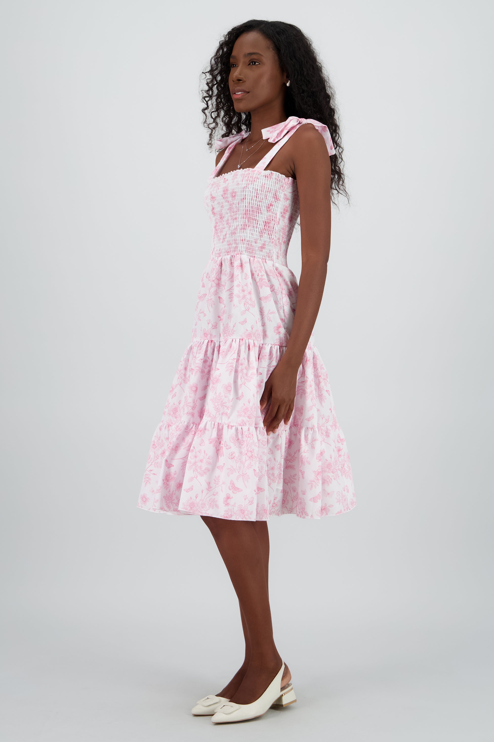 Vestido estampado flores olanes ROSA COMBO