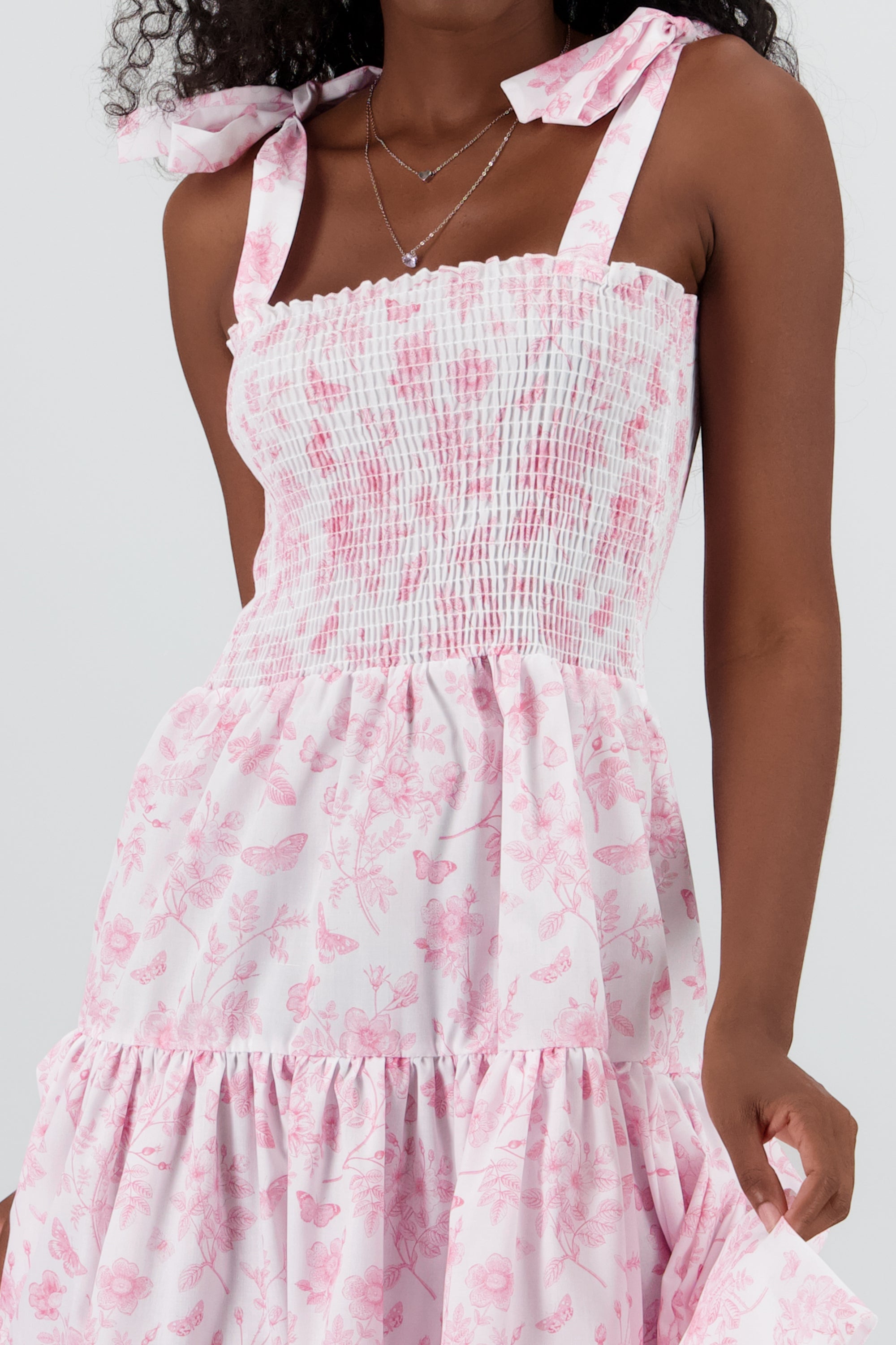 Vestido estampado flores olanes ROSA COMBO