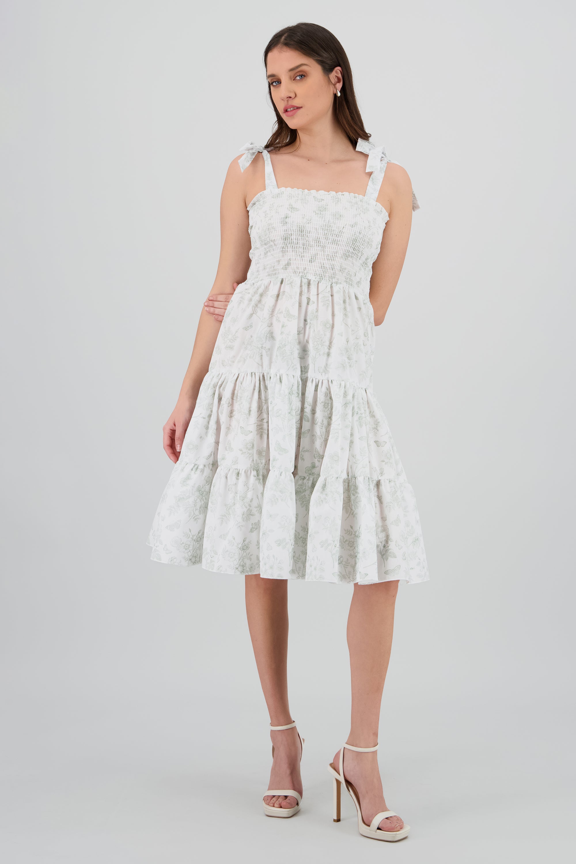 Vestido estampado flores olanes VERDE COMBO