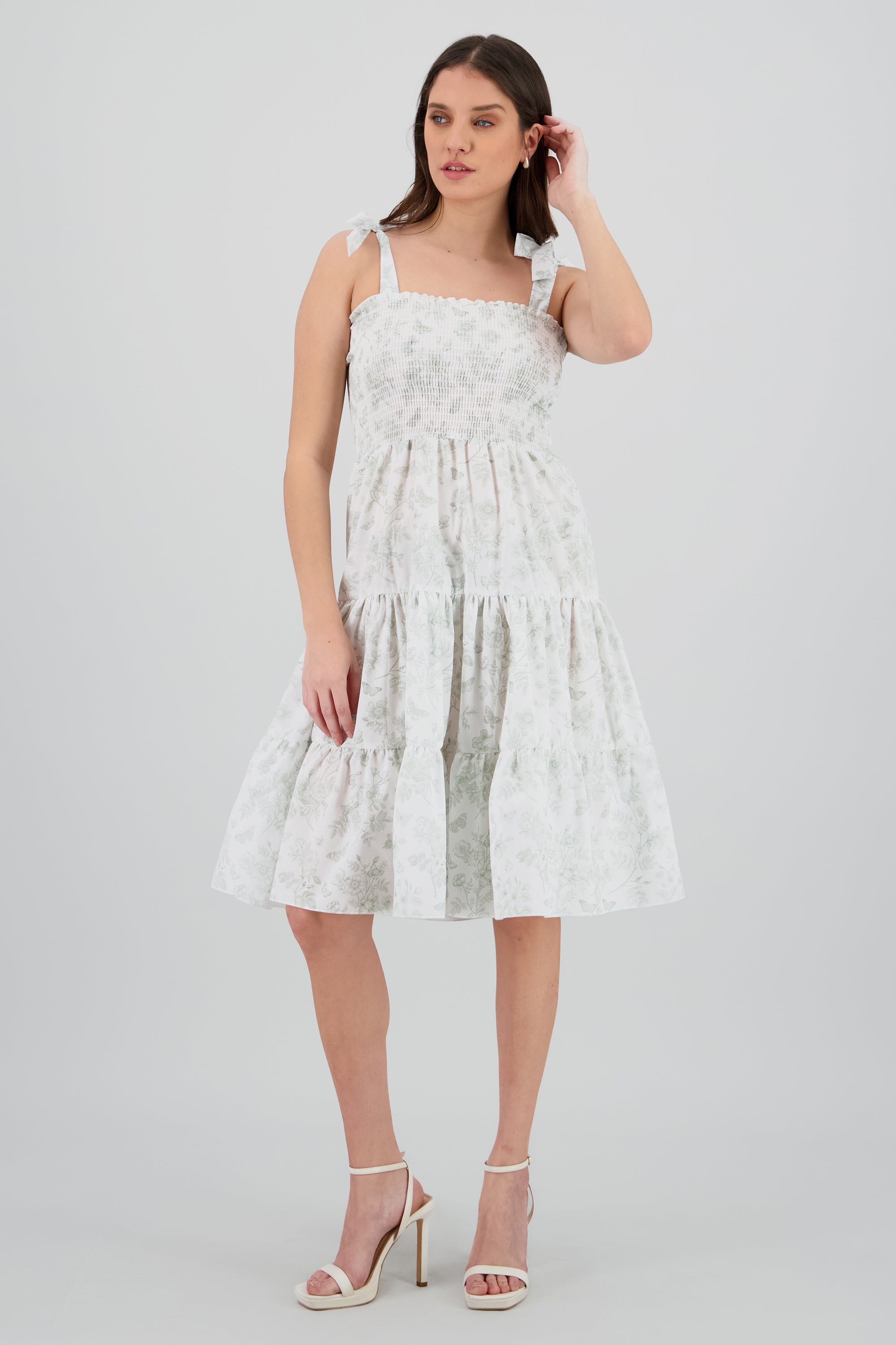 Vestido estampado flores olanes VERDE COMBO