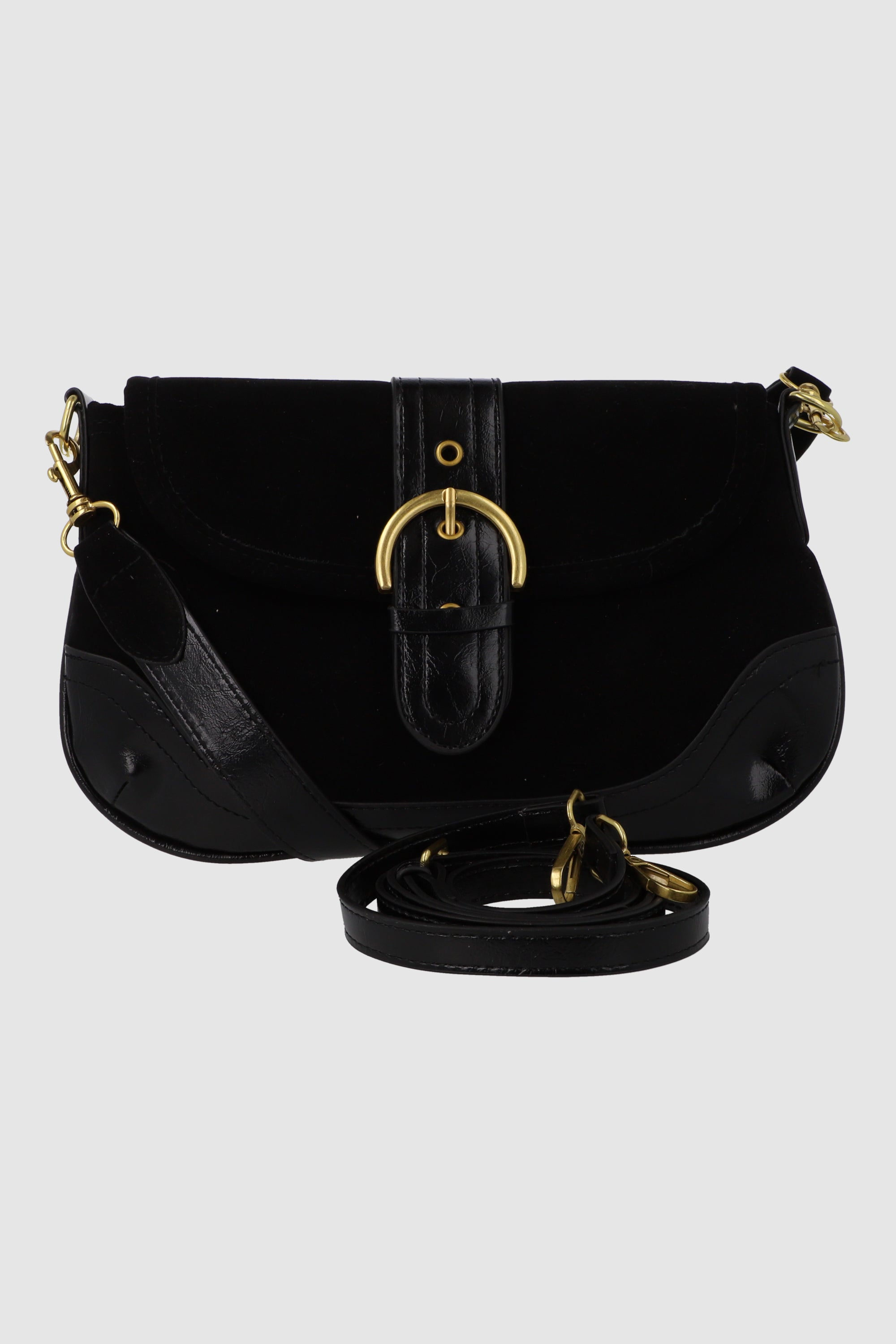 Bolsa de hombro suede hebilla pu NEGRO