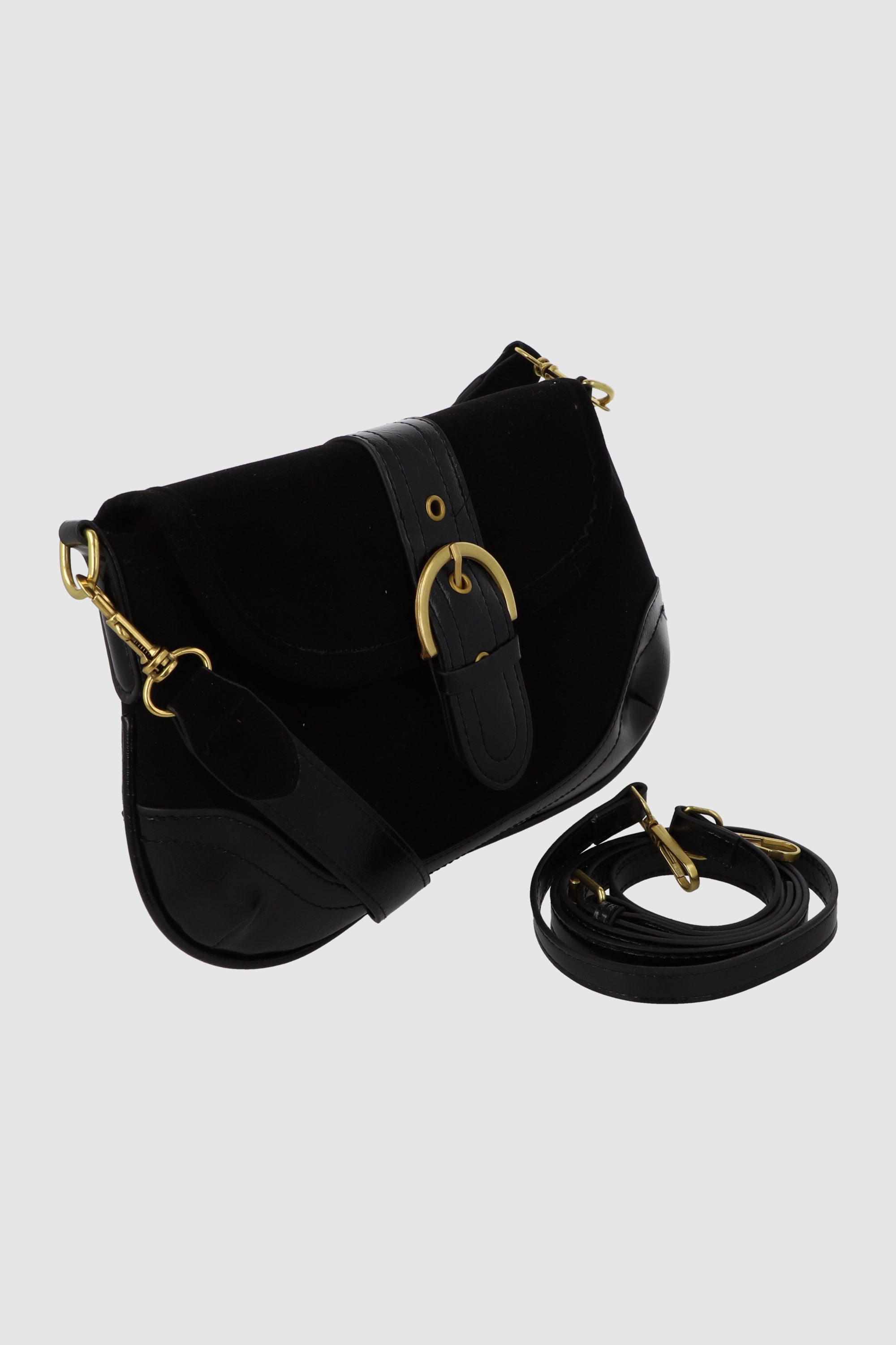 Bolsa de hombro suede hebilla pu NEGRO