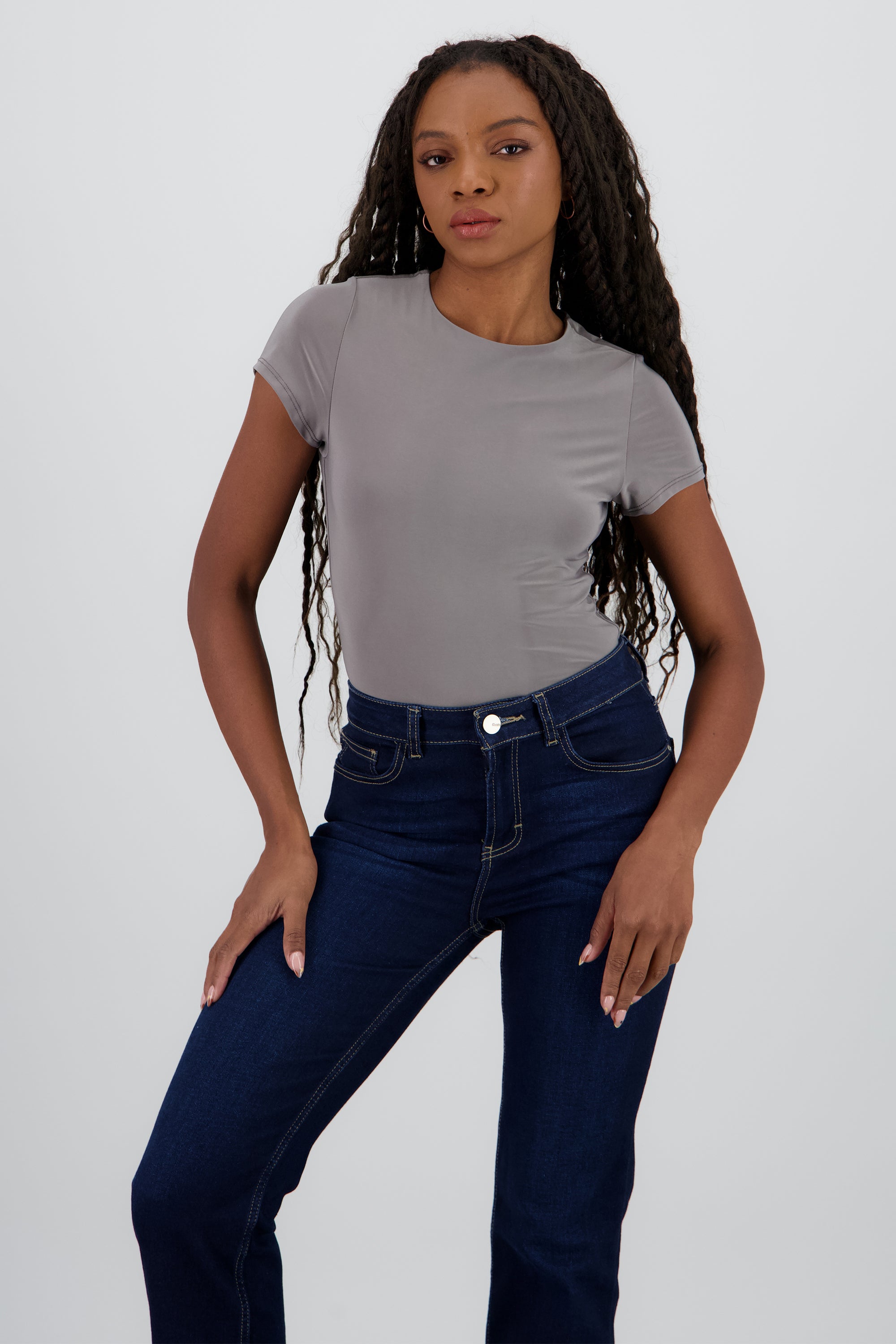 Bodysuit manga corta cuello redondo GRIS
