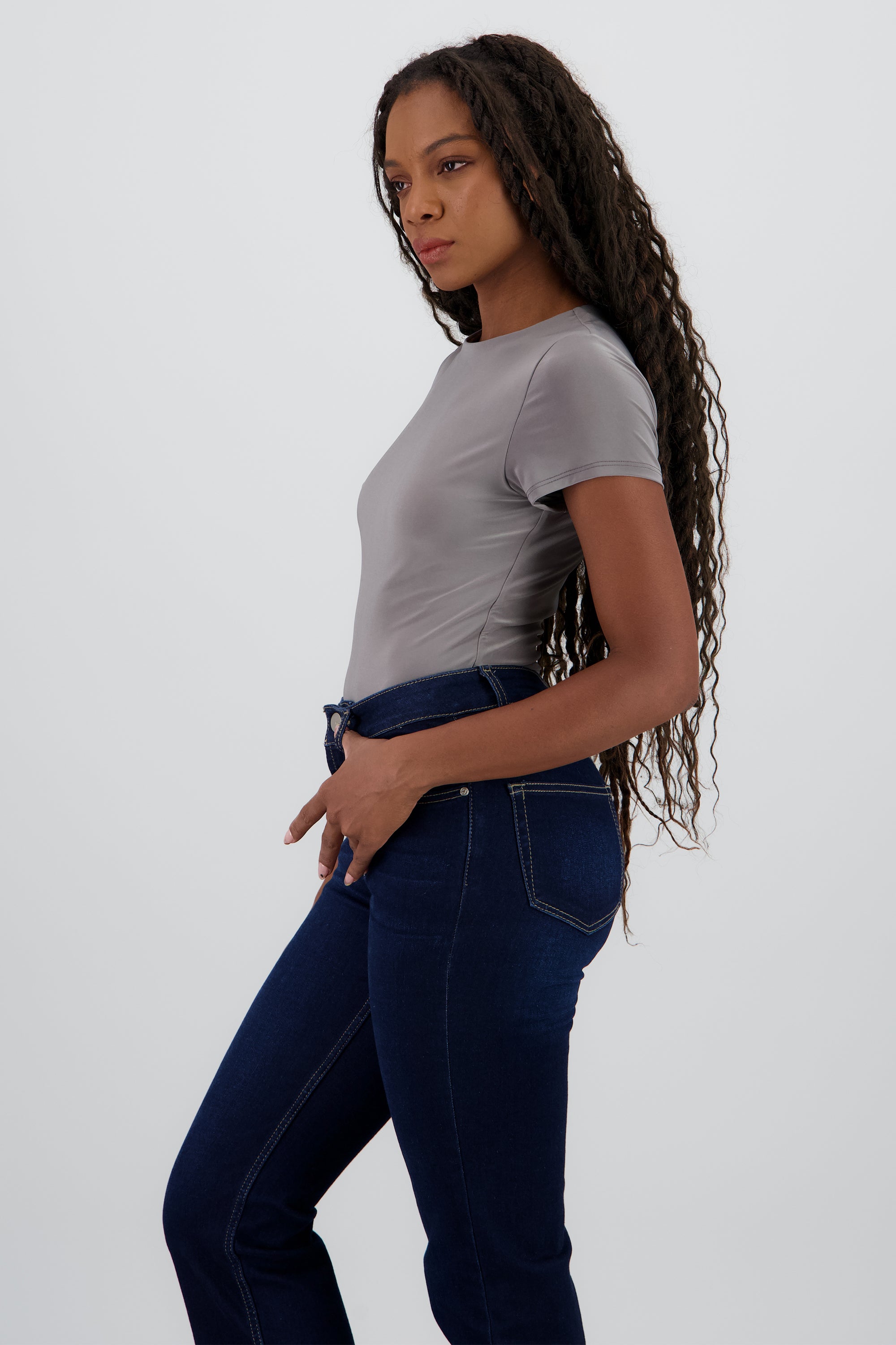 Bodysuit manga corta cuello redondo GRIS