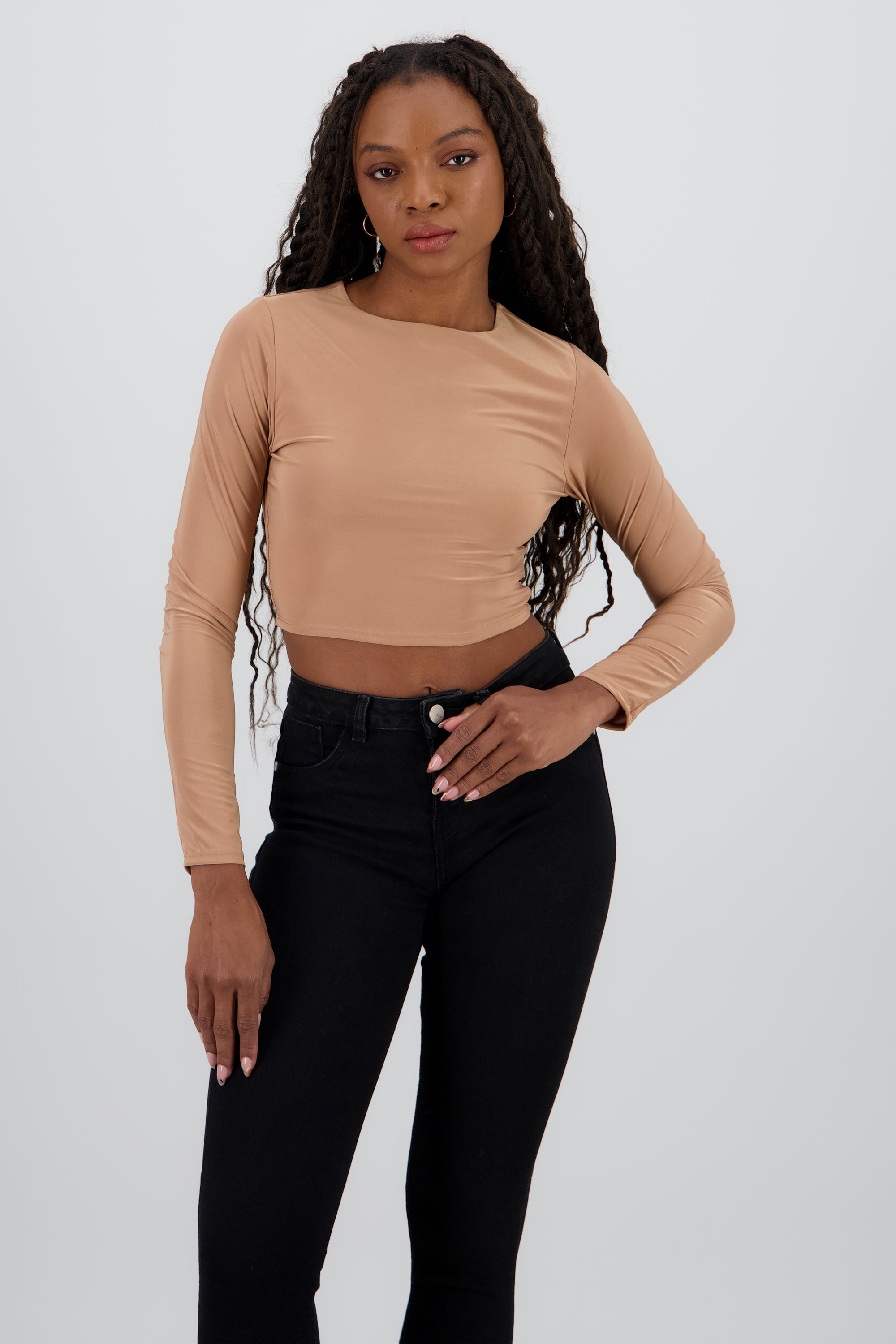 Top manga larga cuello redondo BEIGE