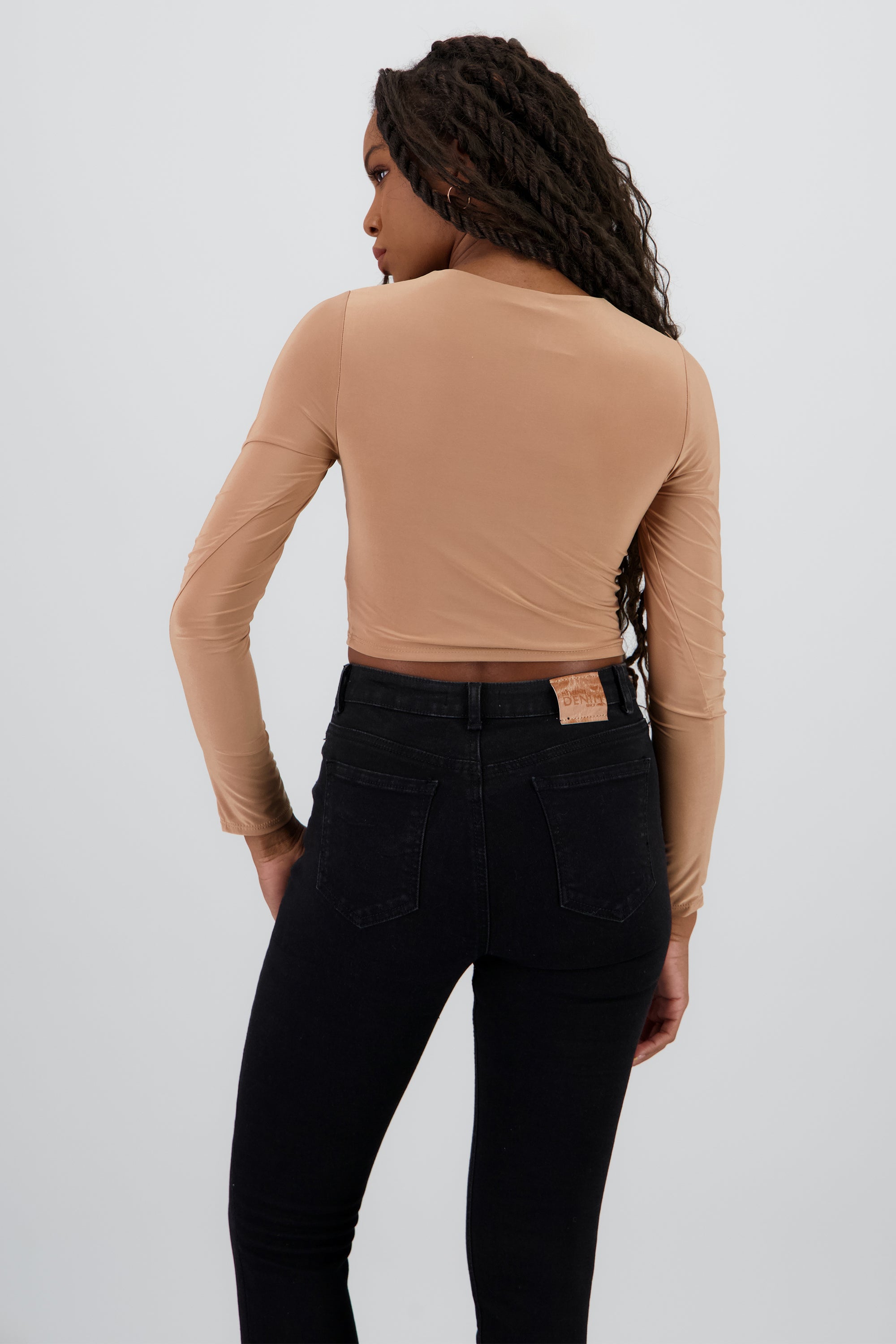 Top manga larga cuello redondo BEIGE