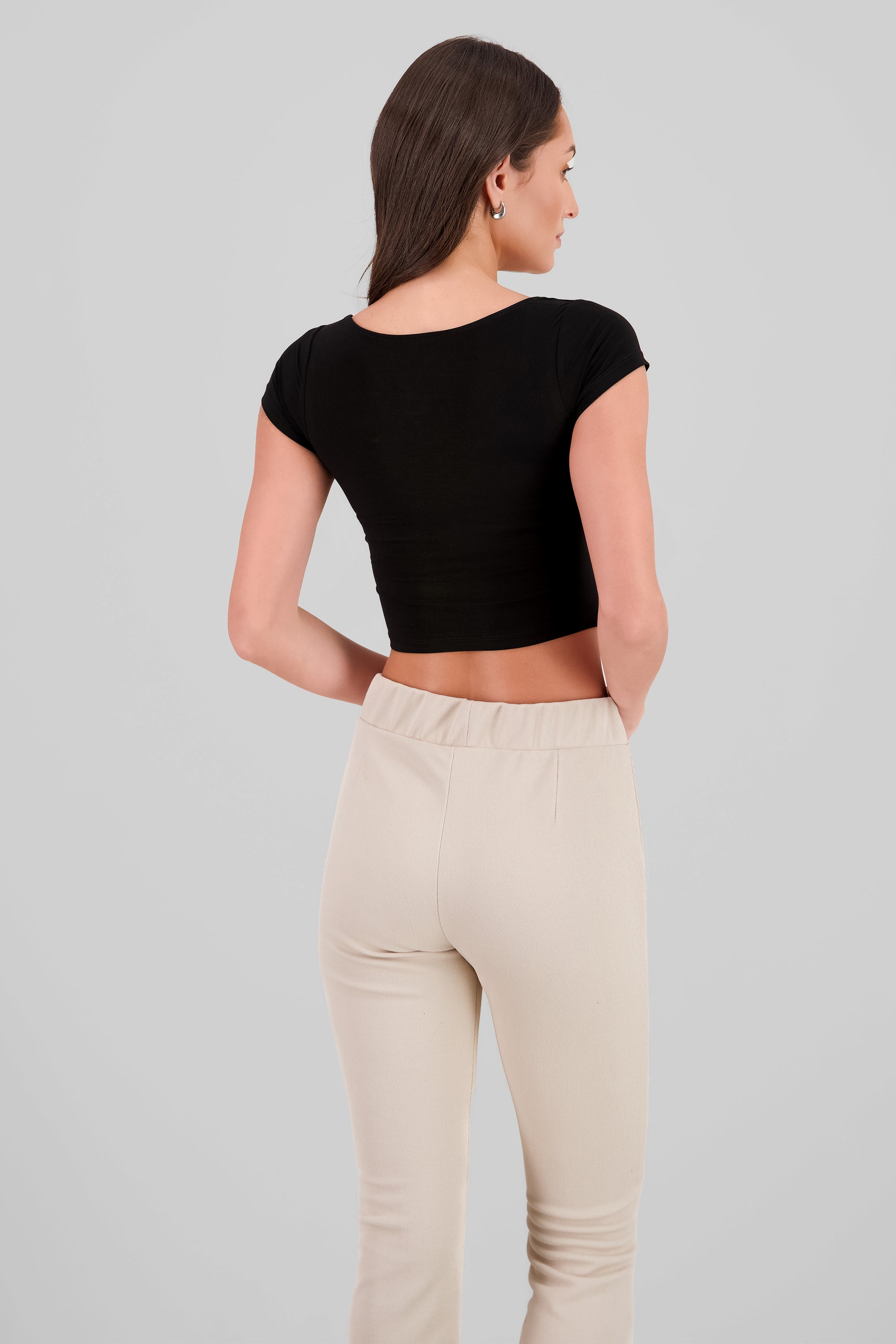 Top escote cuadrado doble tela NEGRO