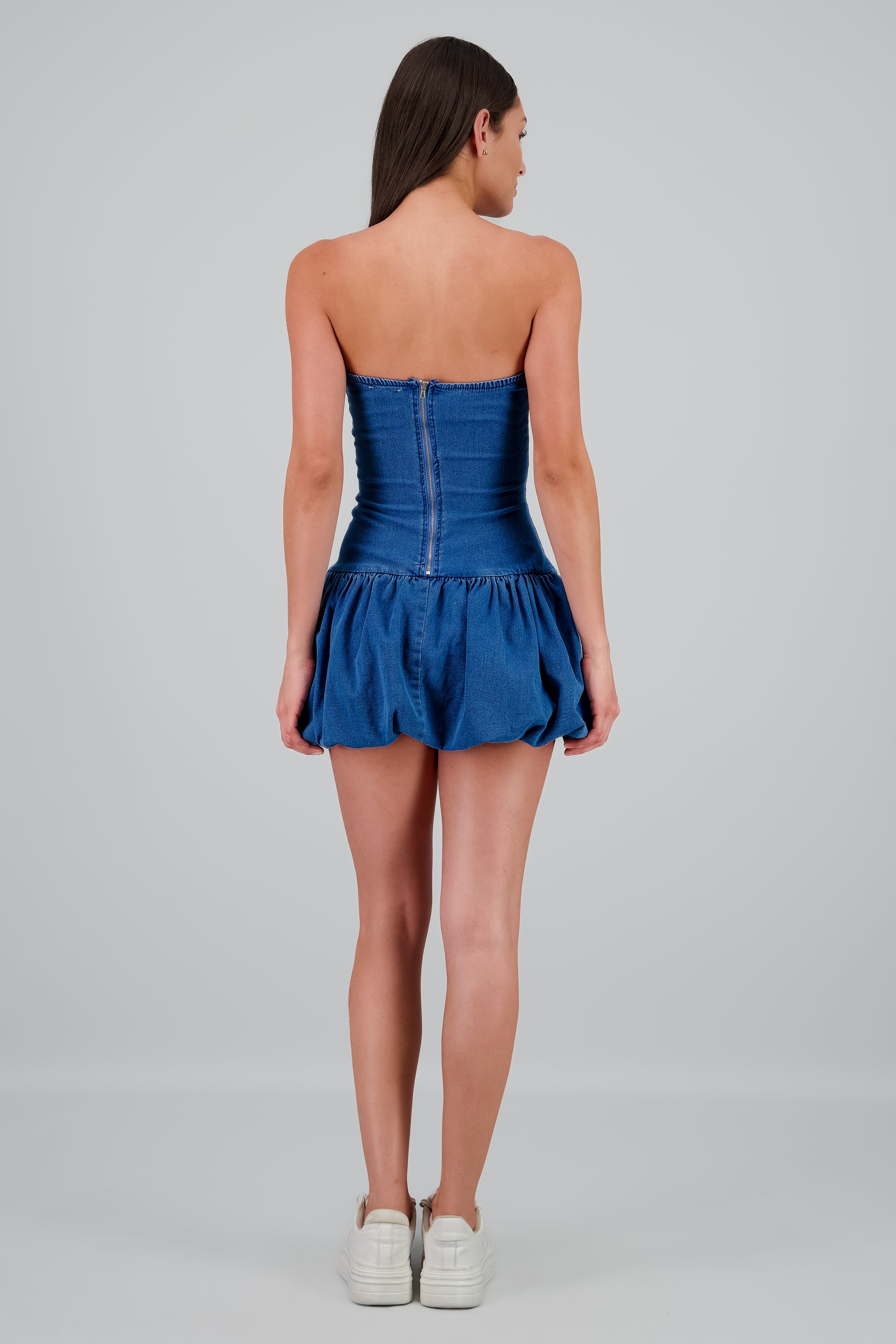 Vestido bandeau denim terminado globo MEDIUM WASH