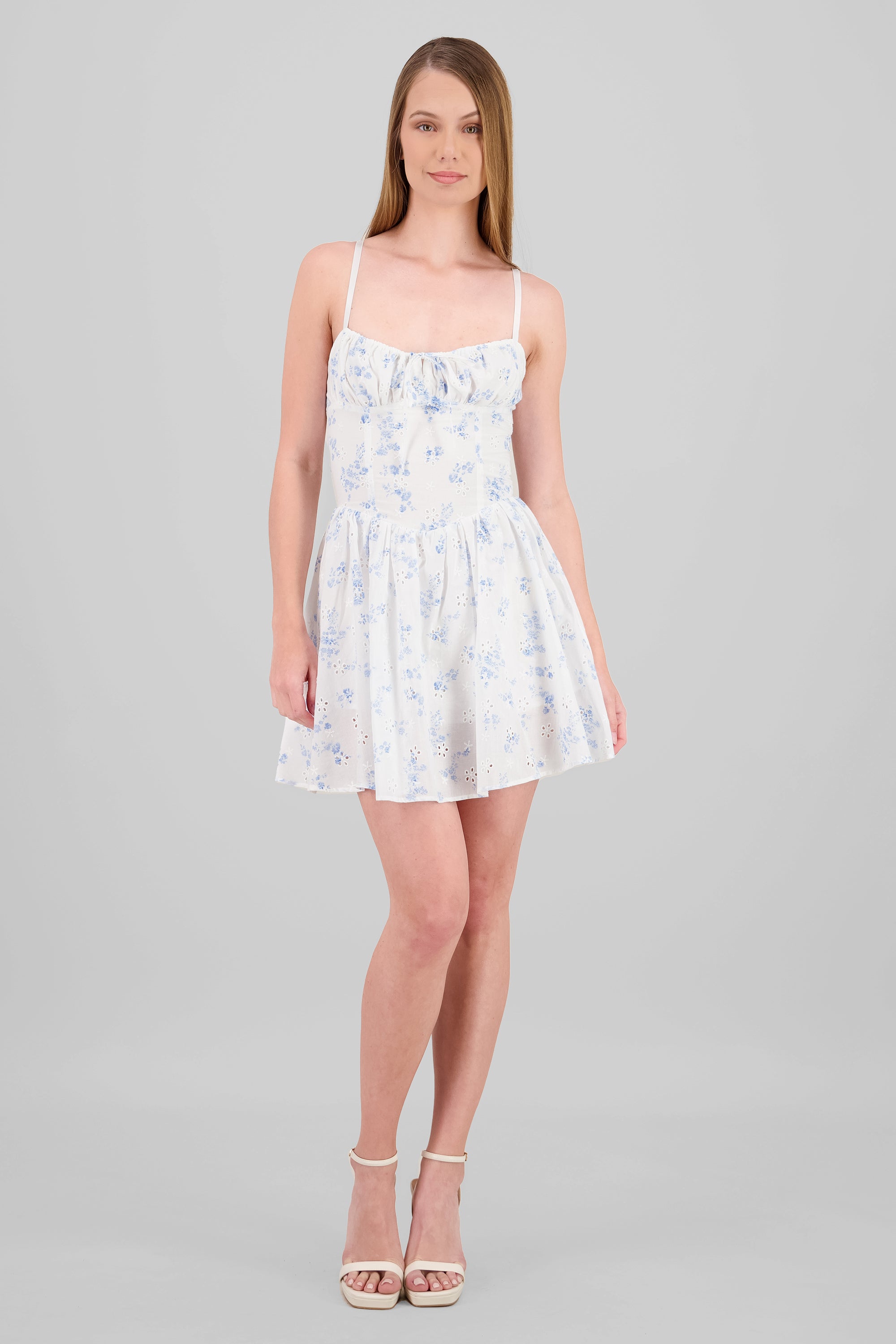 Vestido pritn de flores con textura BLANCO COMBO