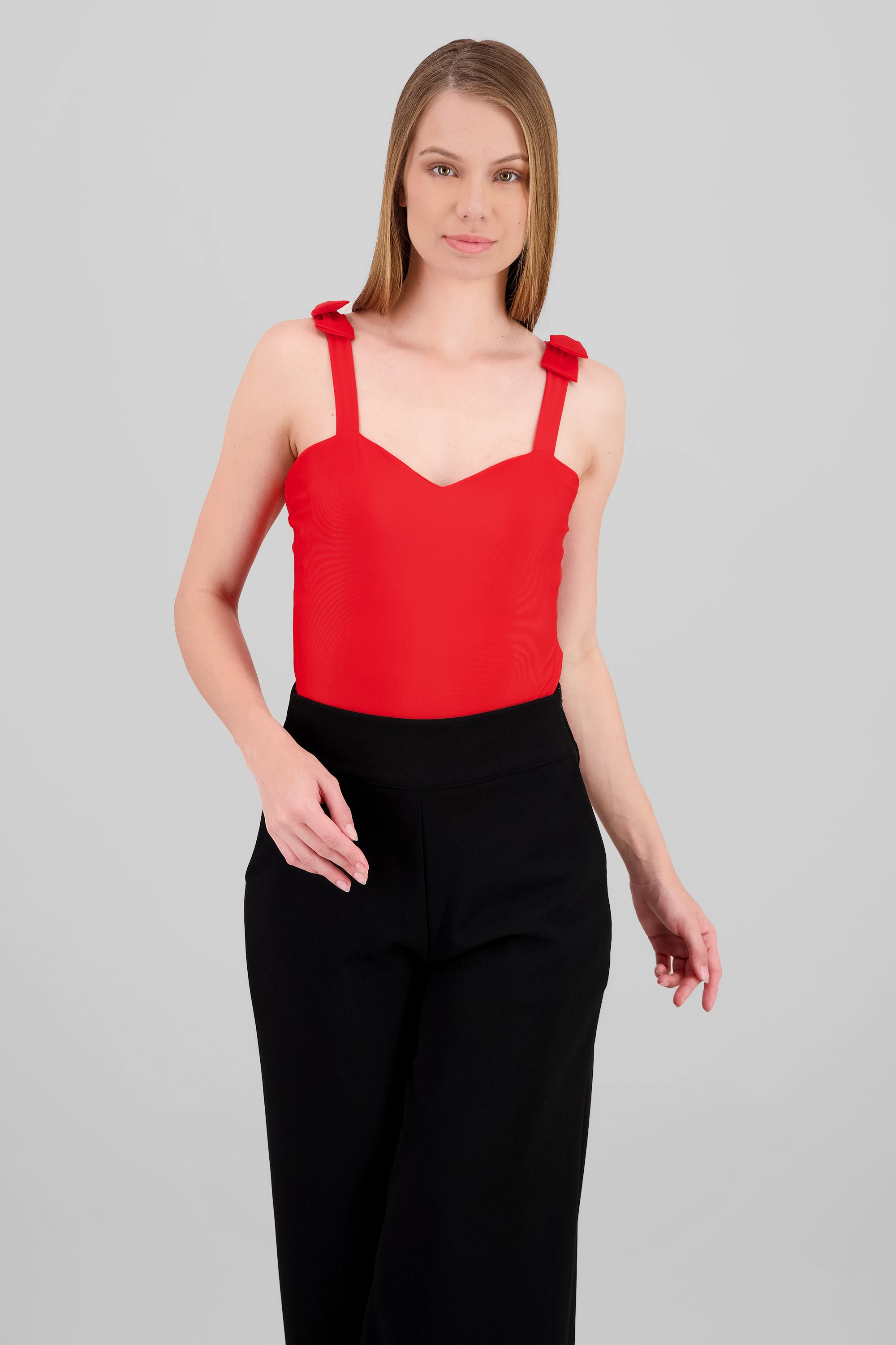 Bodysuit liso con tirante moños ROJO