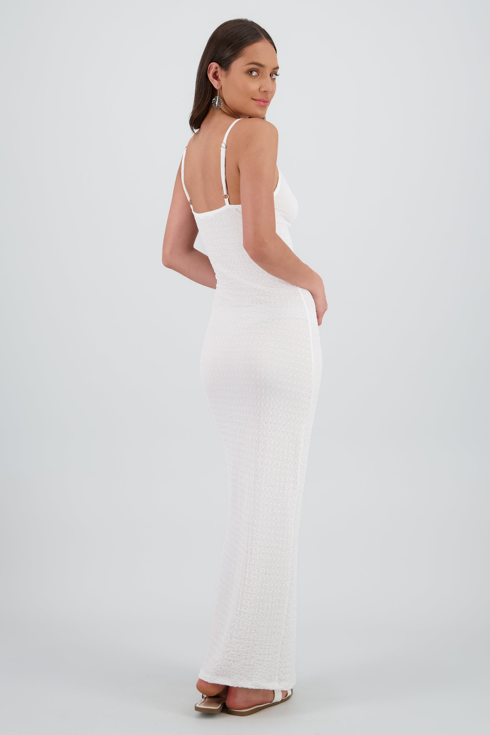Vestido maxi texturas tirantes aro CREMA