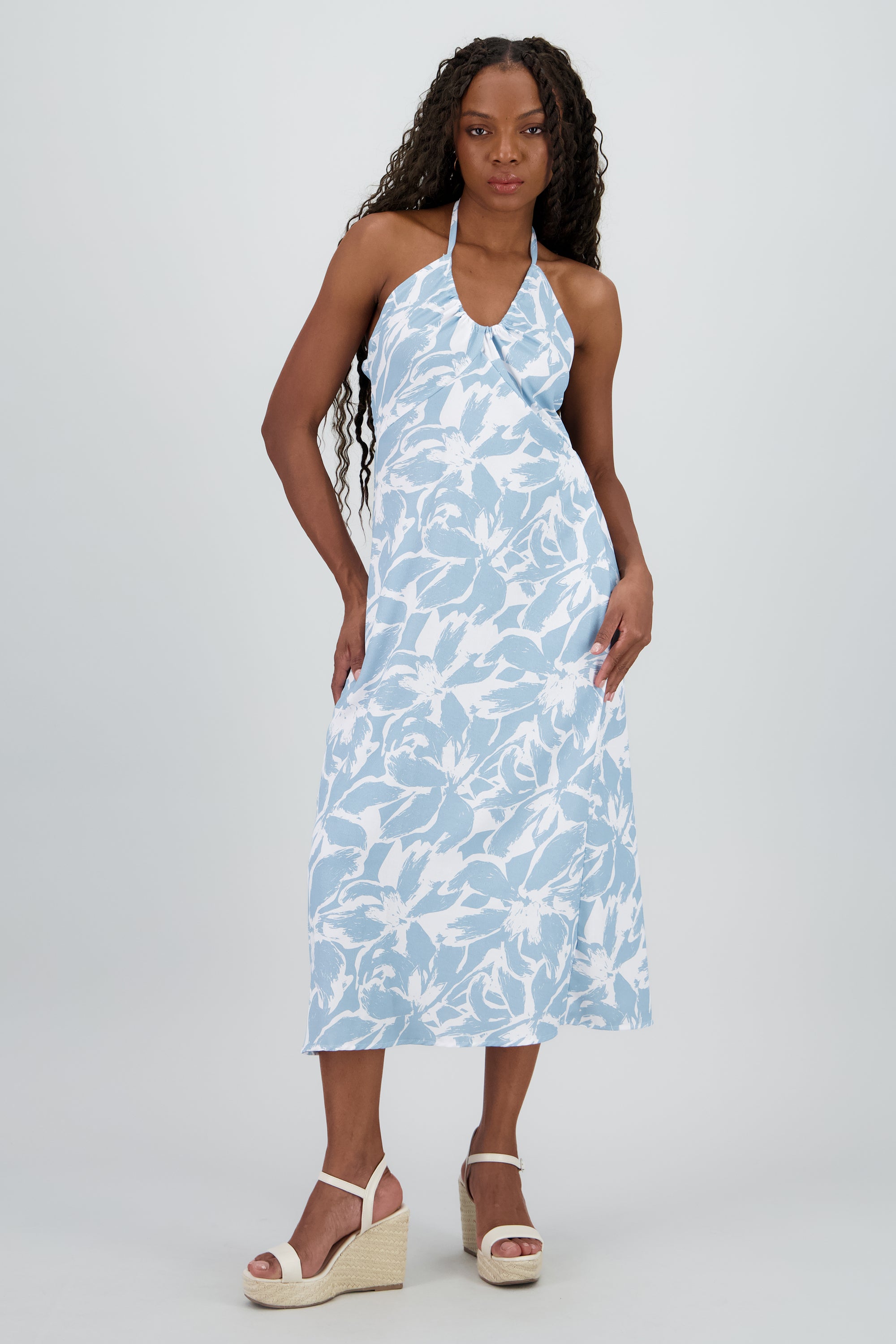 Vestido estampado halter AZUL PASTEL