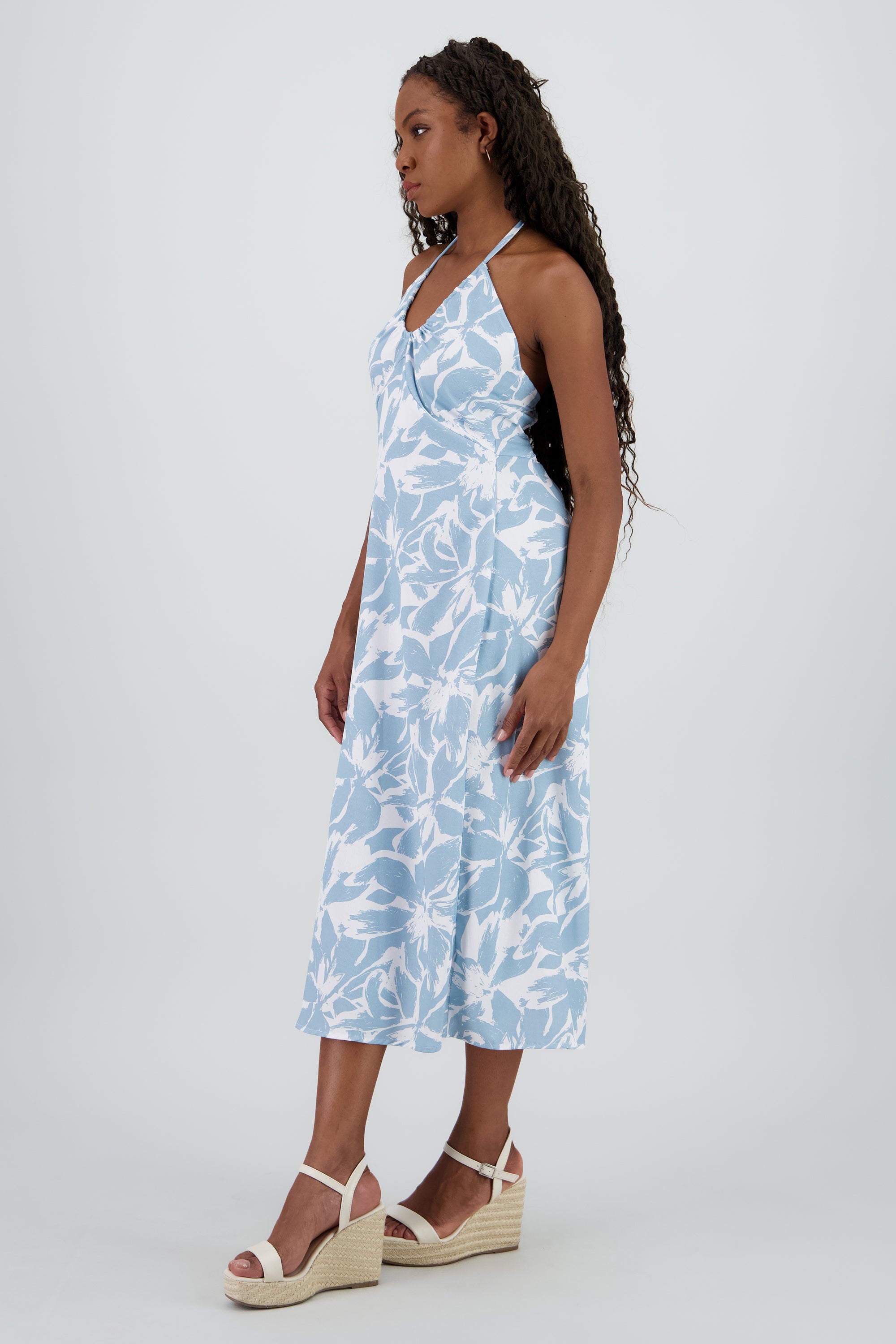 Vestido estampado halter AZUL PASTEL