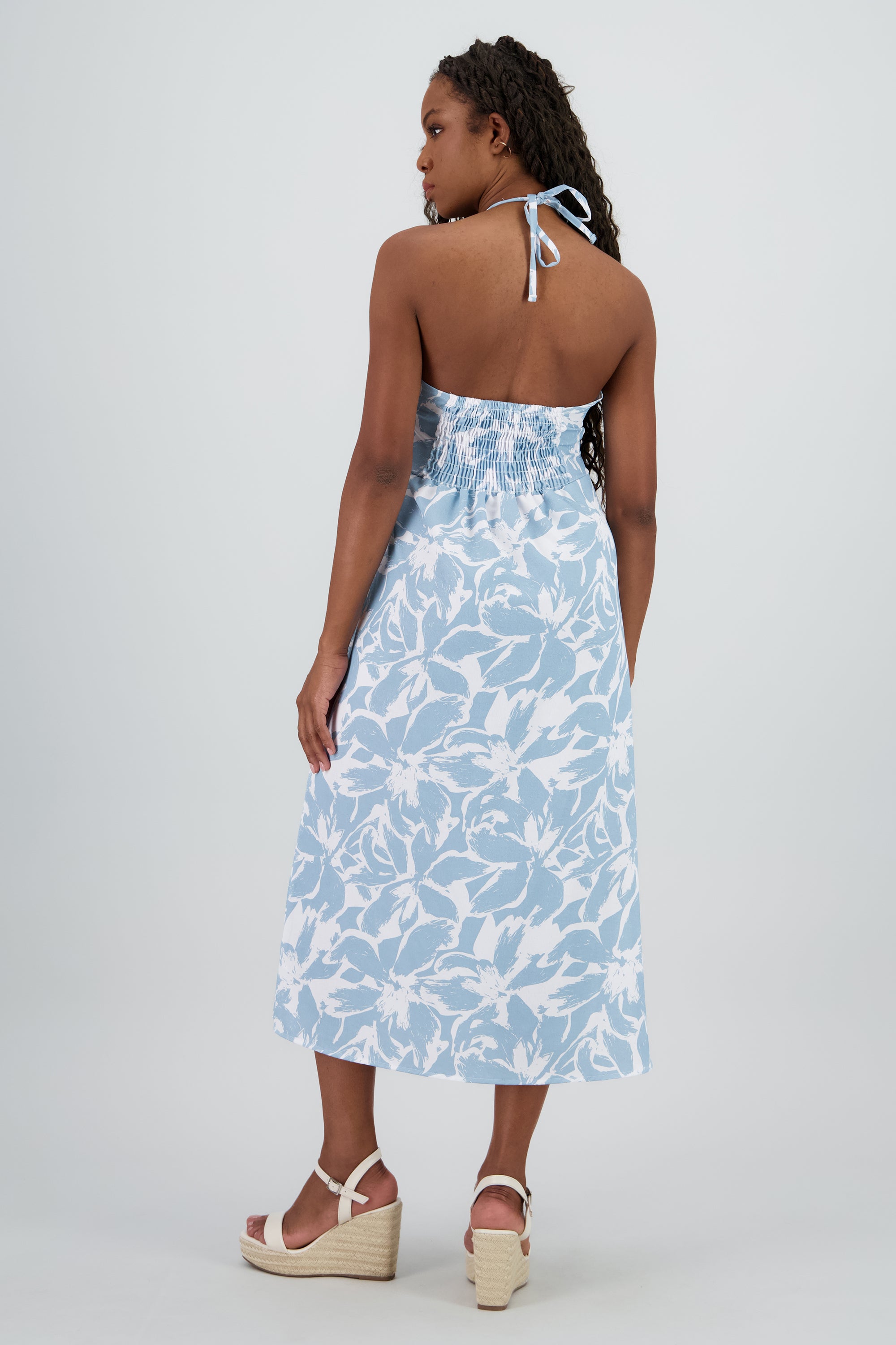 Vestido estampado halter AZUL PASTEL