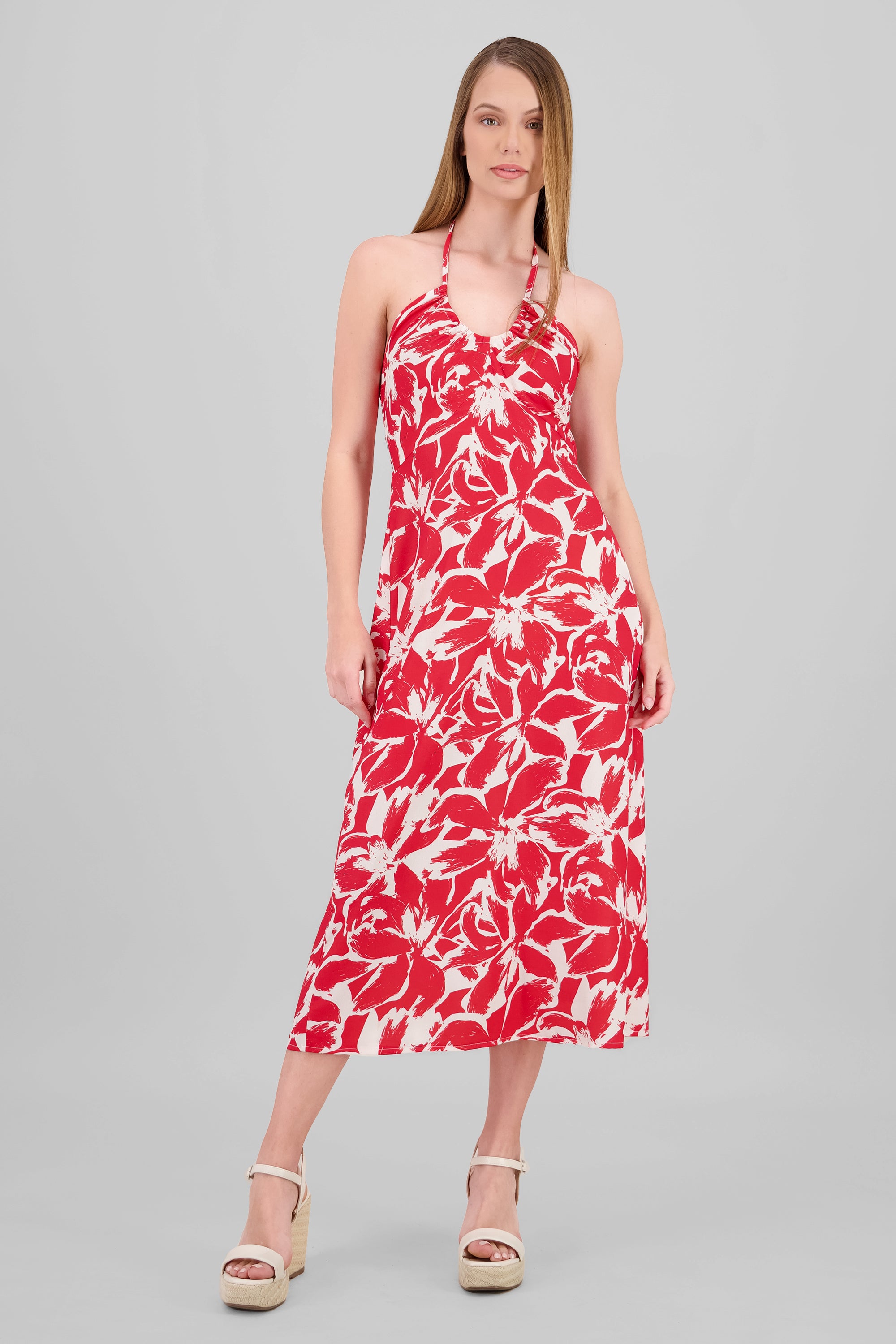 Vestido estampado halter ROJO COMBO