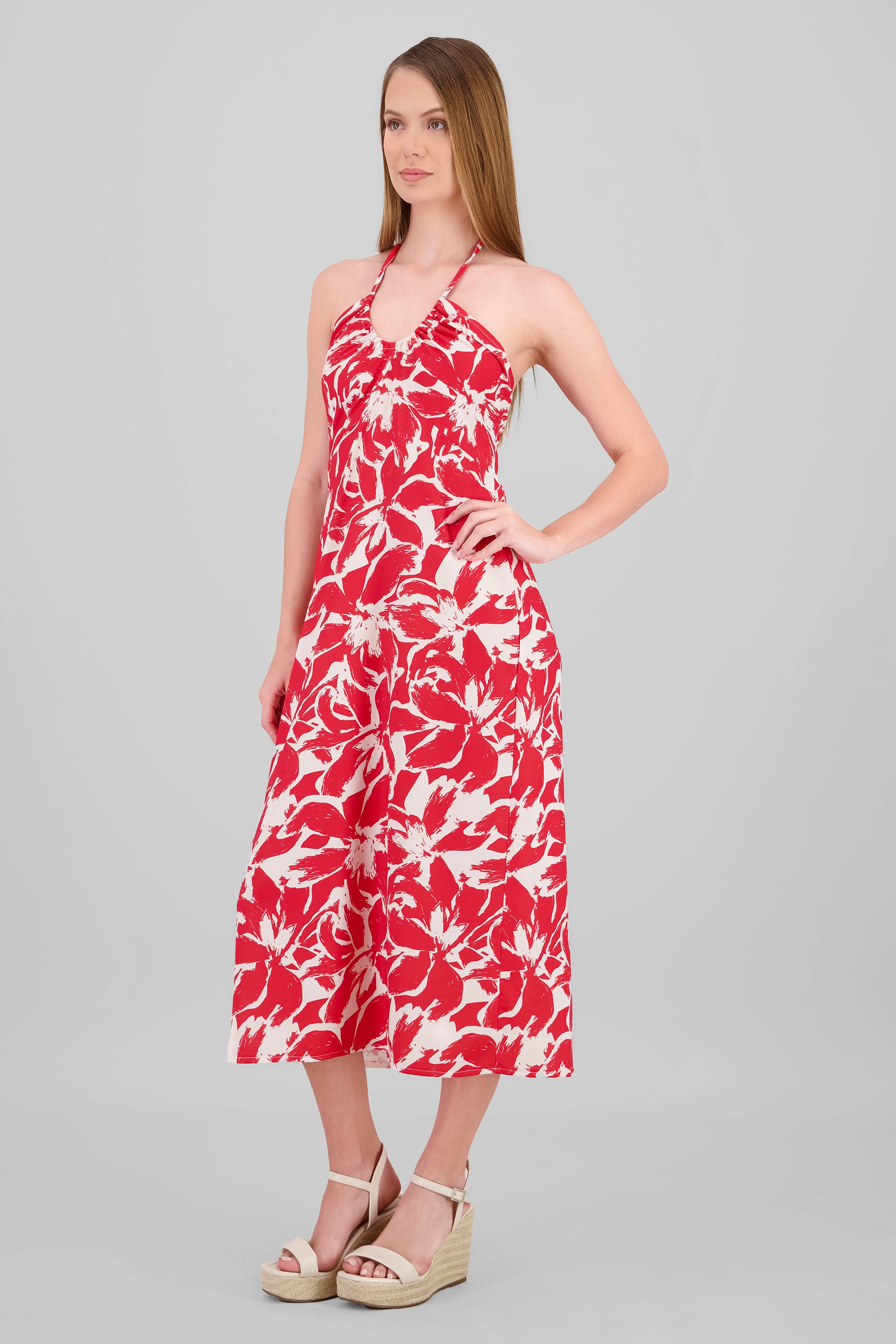 Vestido estampado halter ROJO COMBO