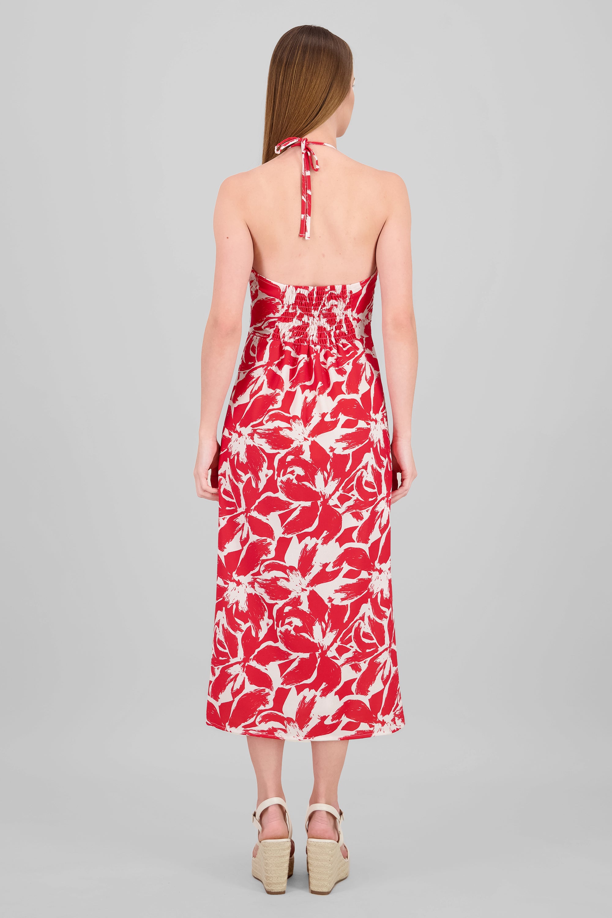 Vestido estampado halter ROJO COMBO