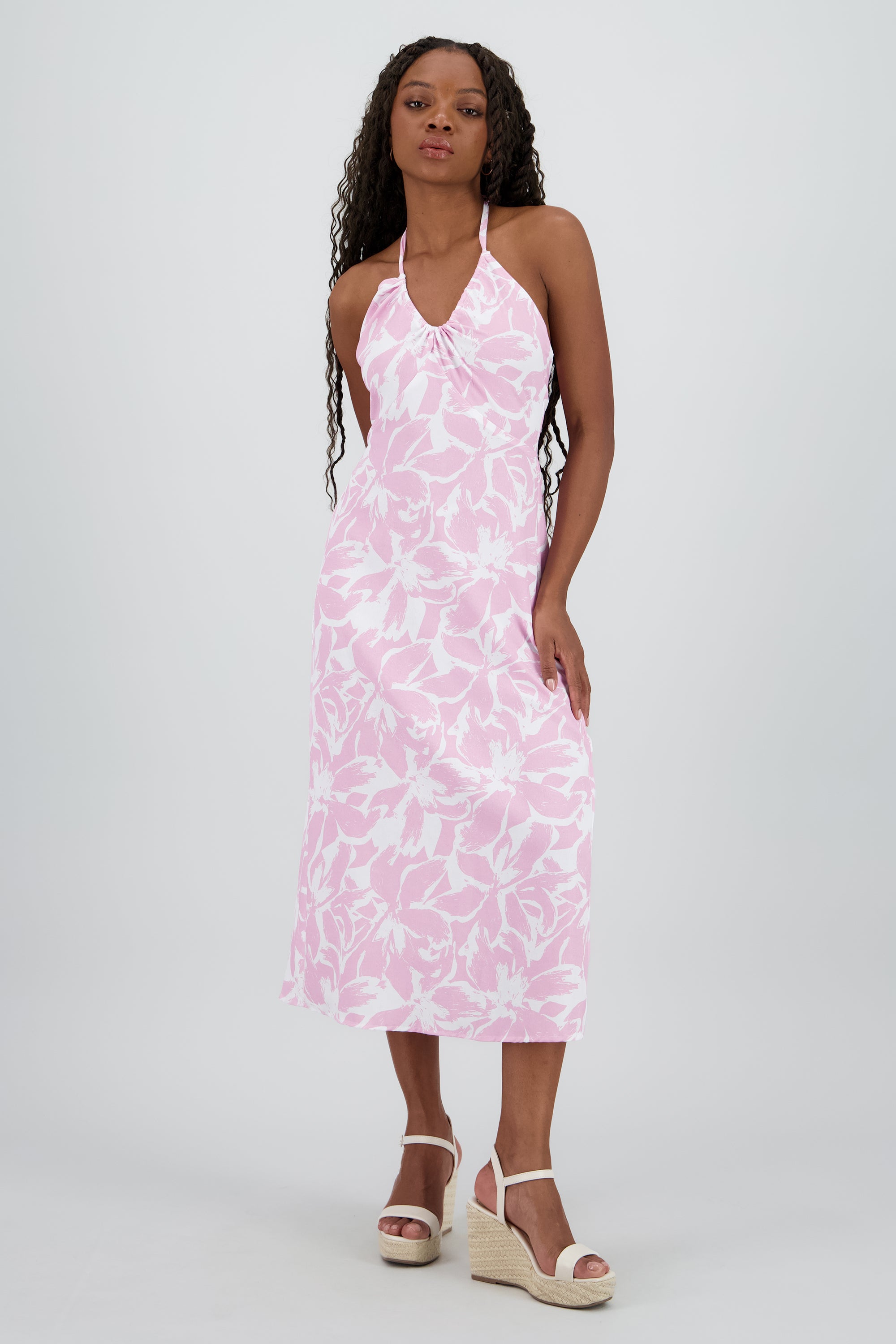Vestido estampado halter ROSA PASTEL