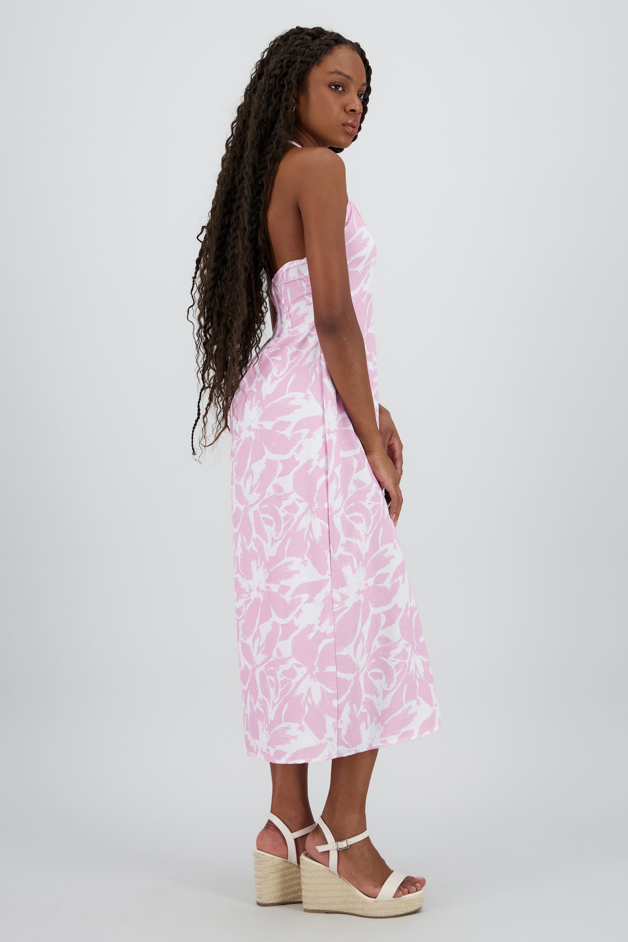 Vestido estampado halter ROSA PASTEL