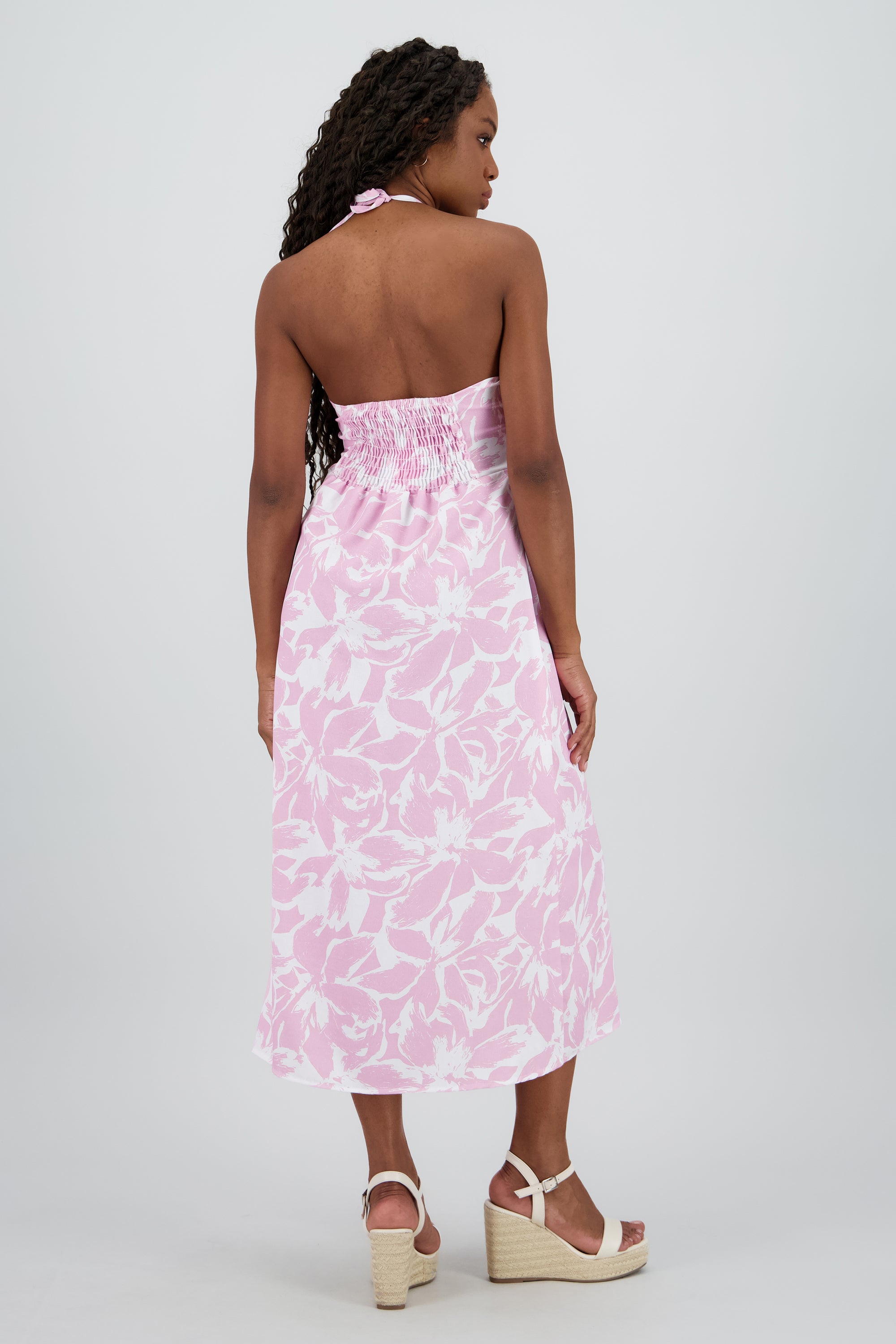 Vestido estampado halter ROSA PASTEL