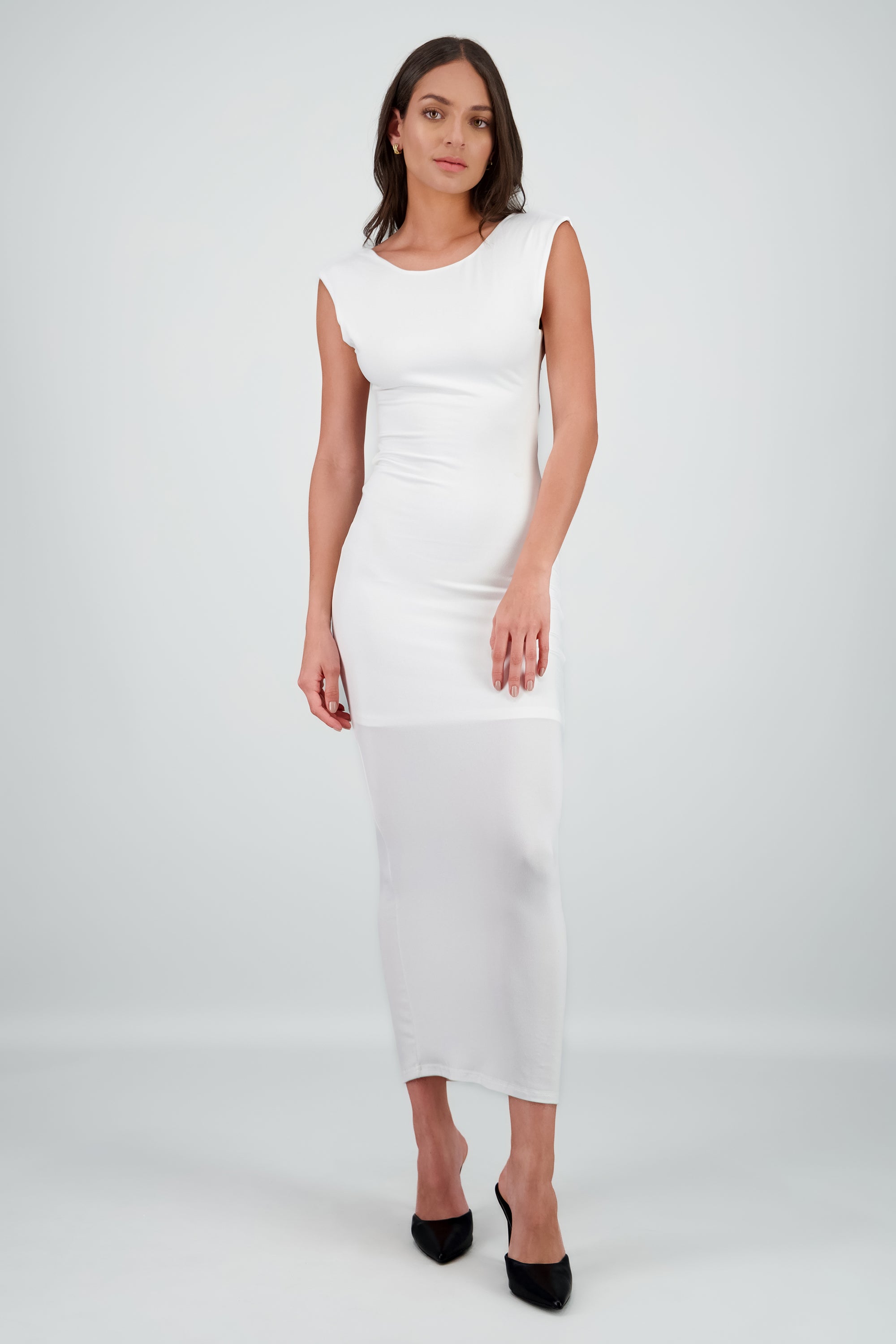 Vestido midi doble tela espal abierta BLANCO