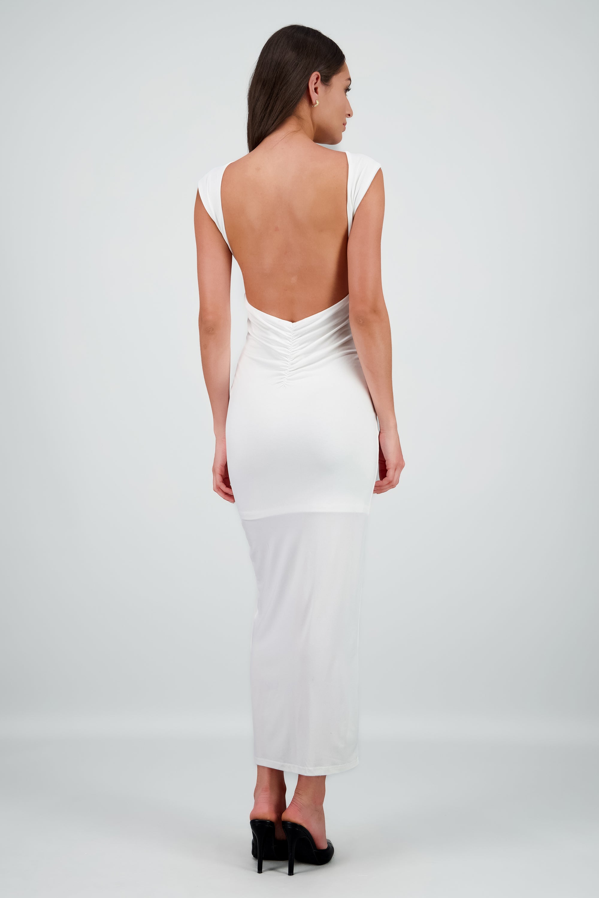 Vestido midi doble tela espal abierta BLANCO
