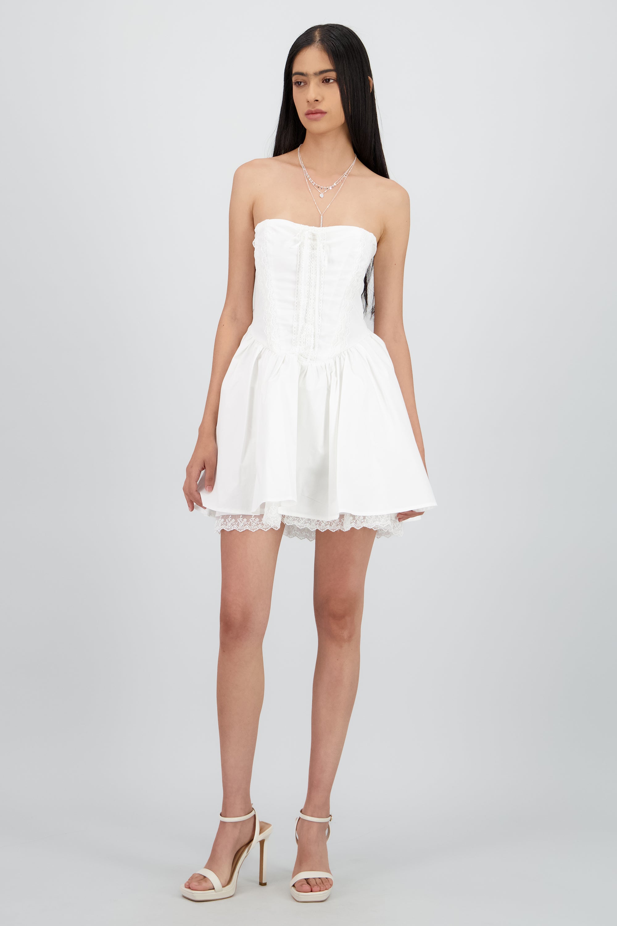 Vestido mini popelina detalle encaje corset Hypste BLANCO