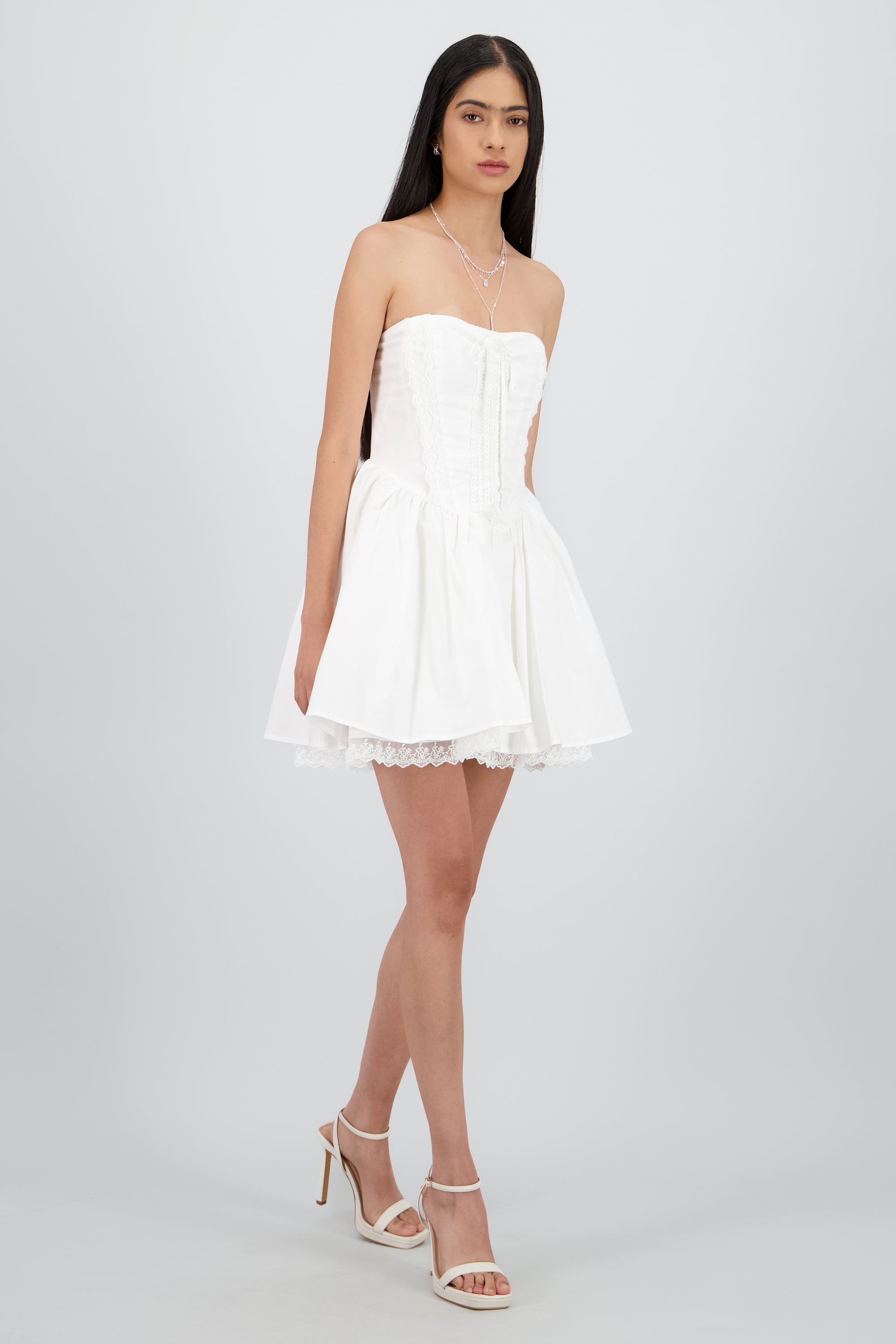 Vestido mini popelina detalle encaje corset Hypste BLANCO
