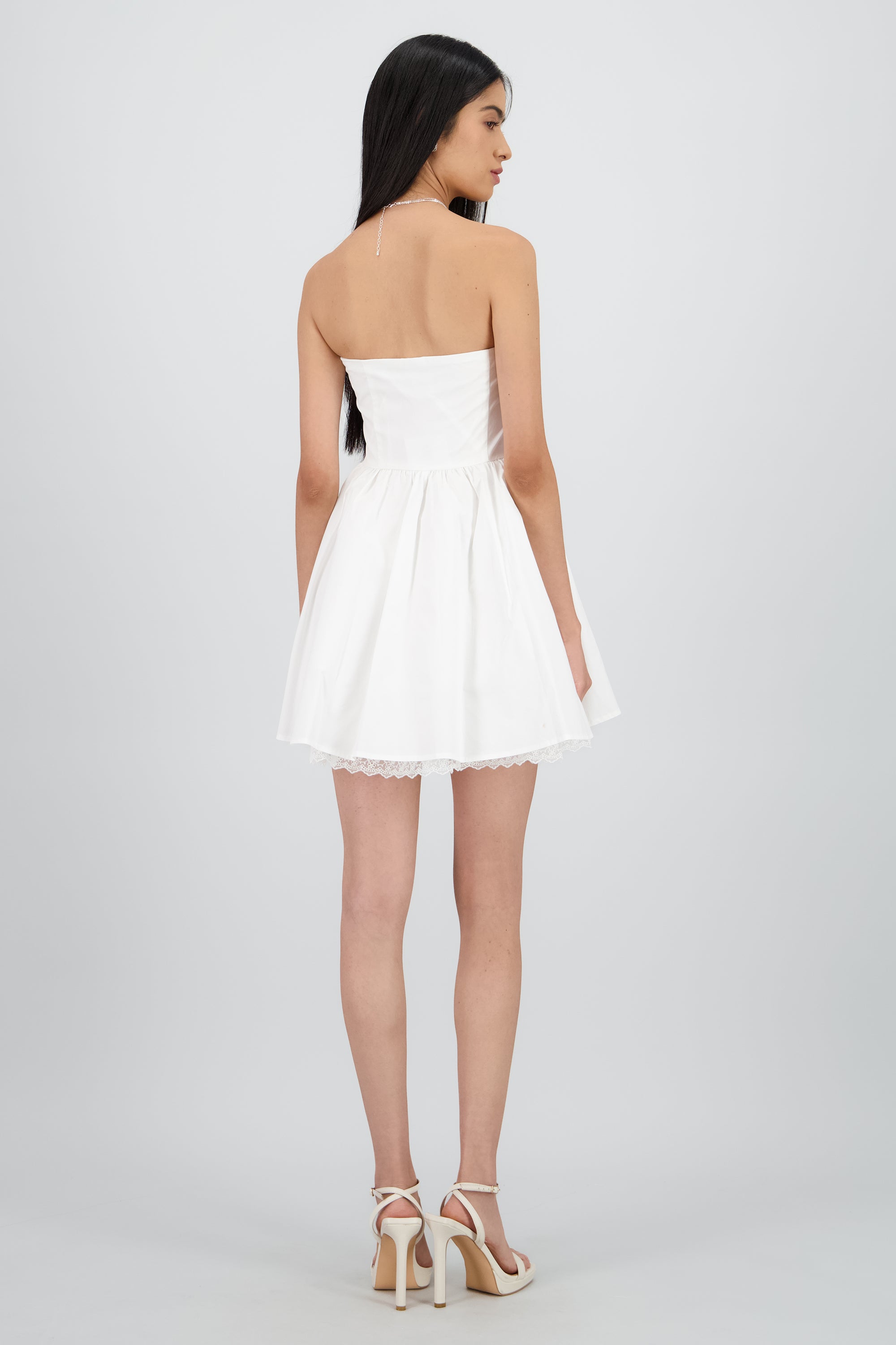 Vestido mini popelina detalle encaje corset Hypste BLANCO
