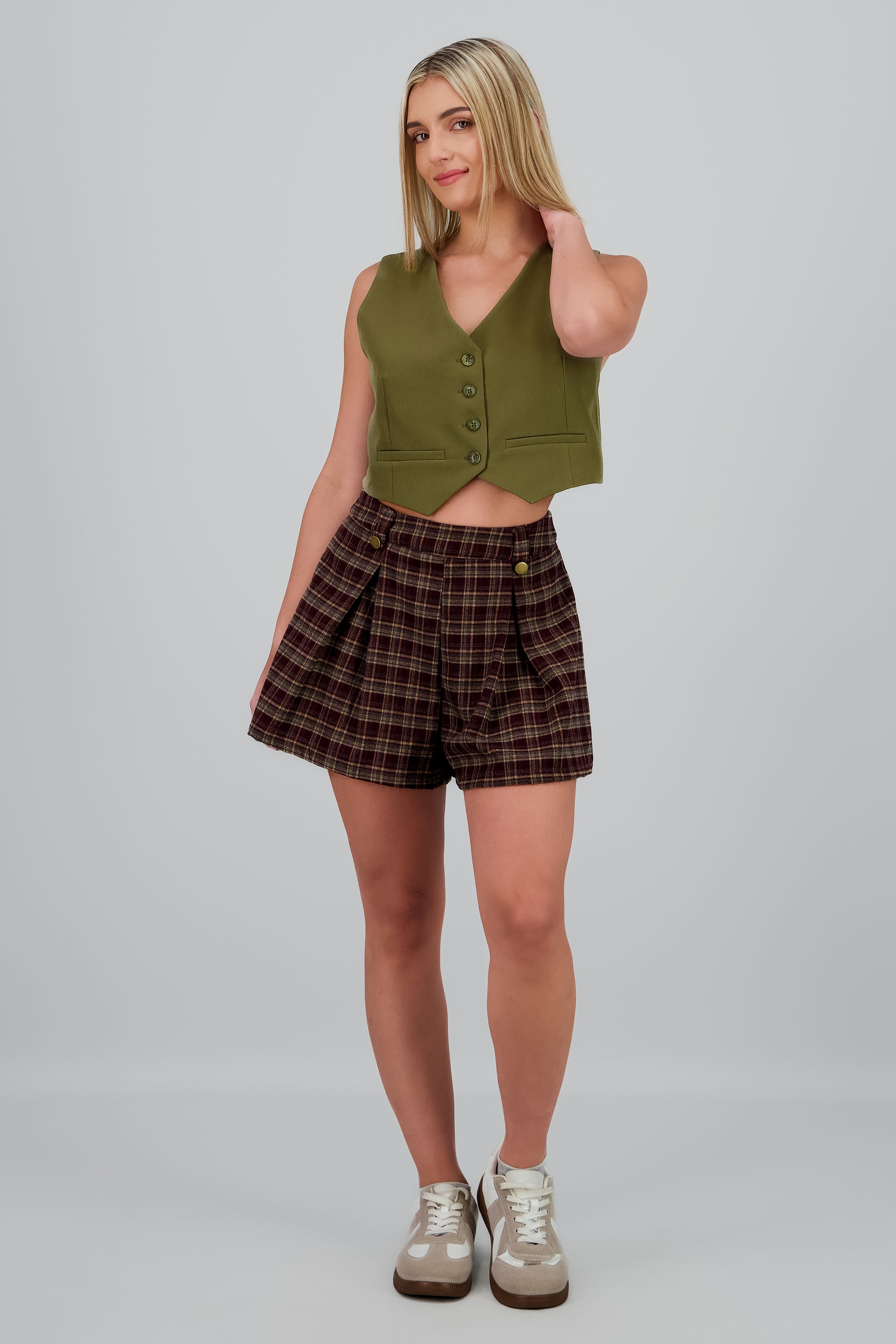 Falda short cuadro detalle boton Hypsters CAFE COMBO