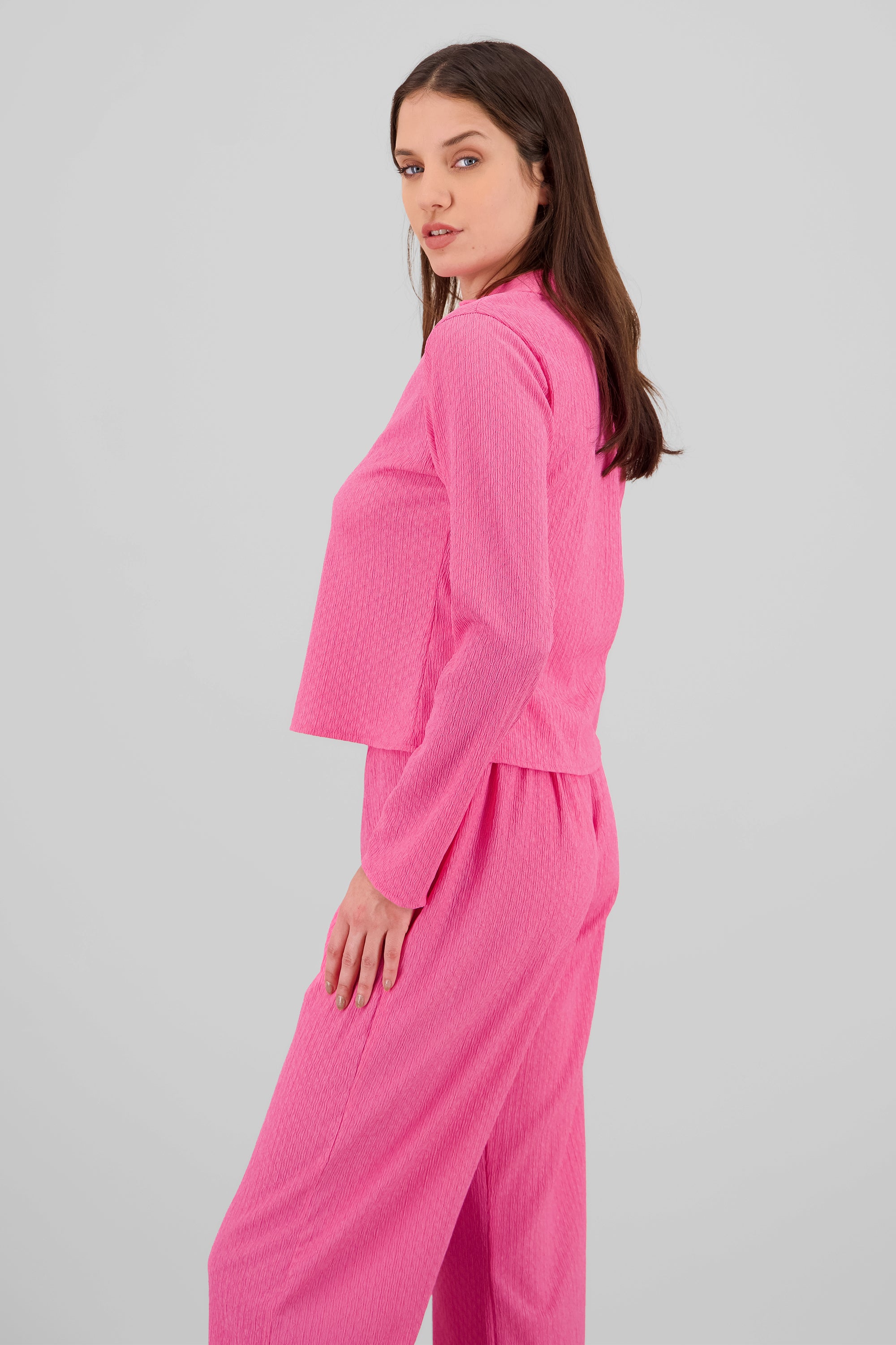 Camisa manga larga cuello textura ROSA