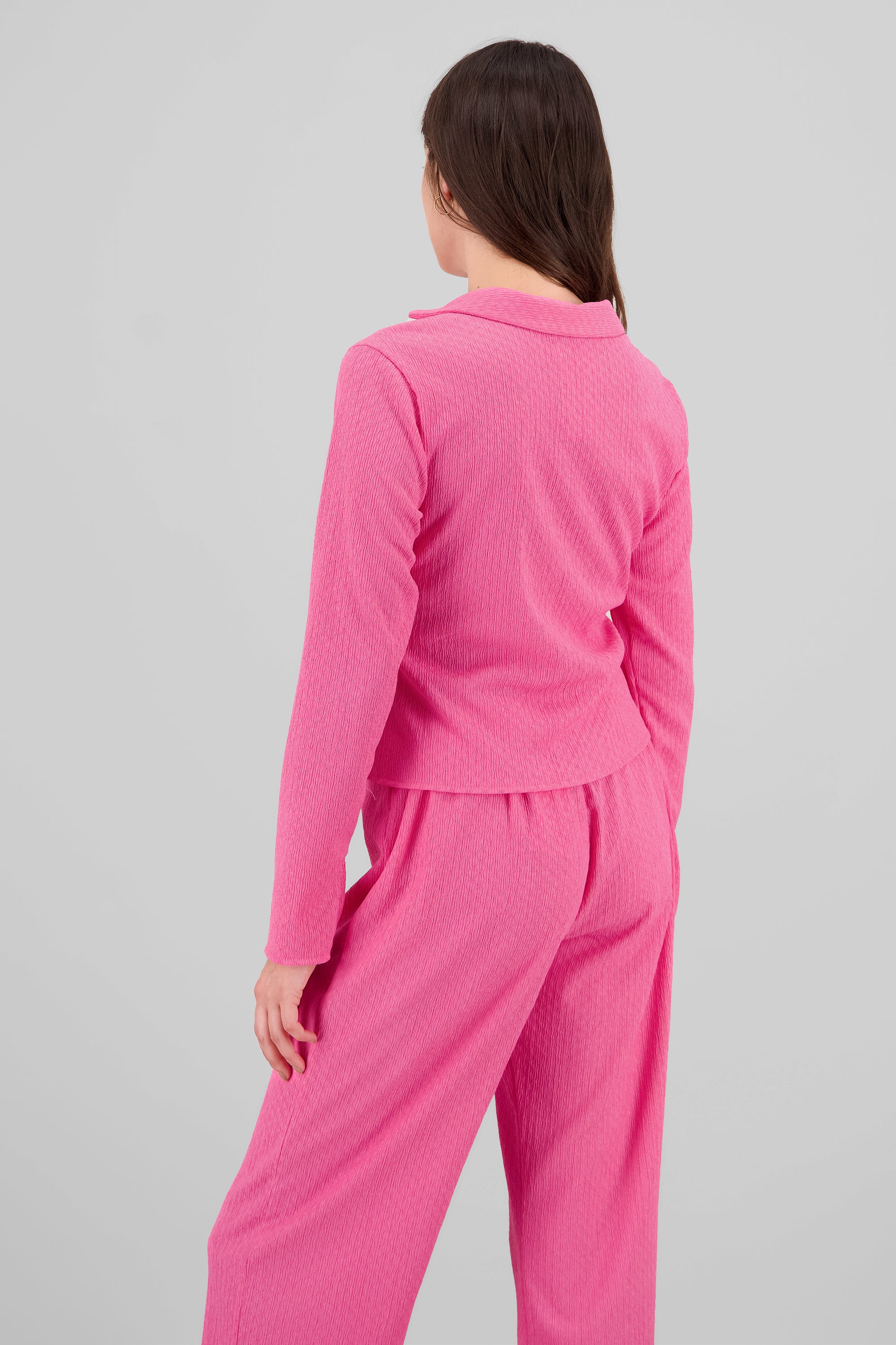 Camisa manga larga cuello textura ROSA