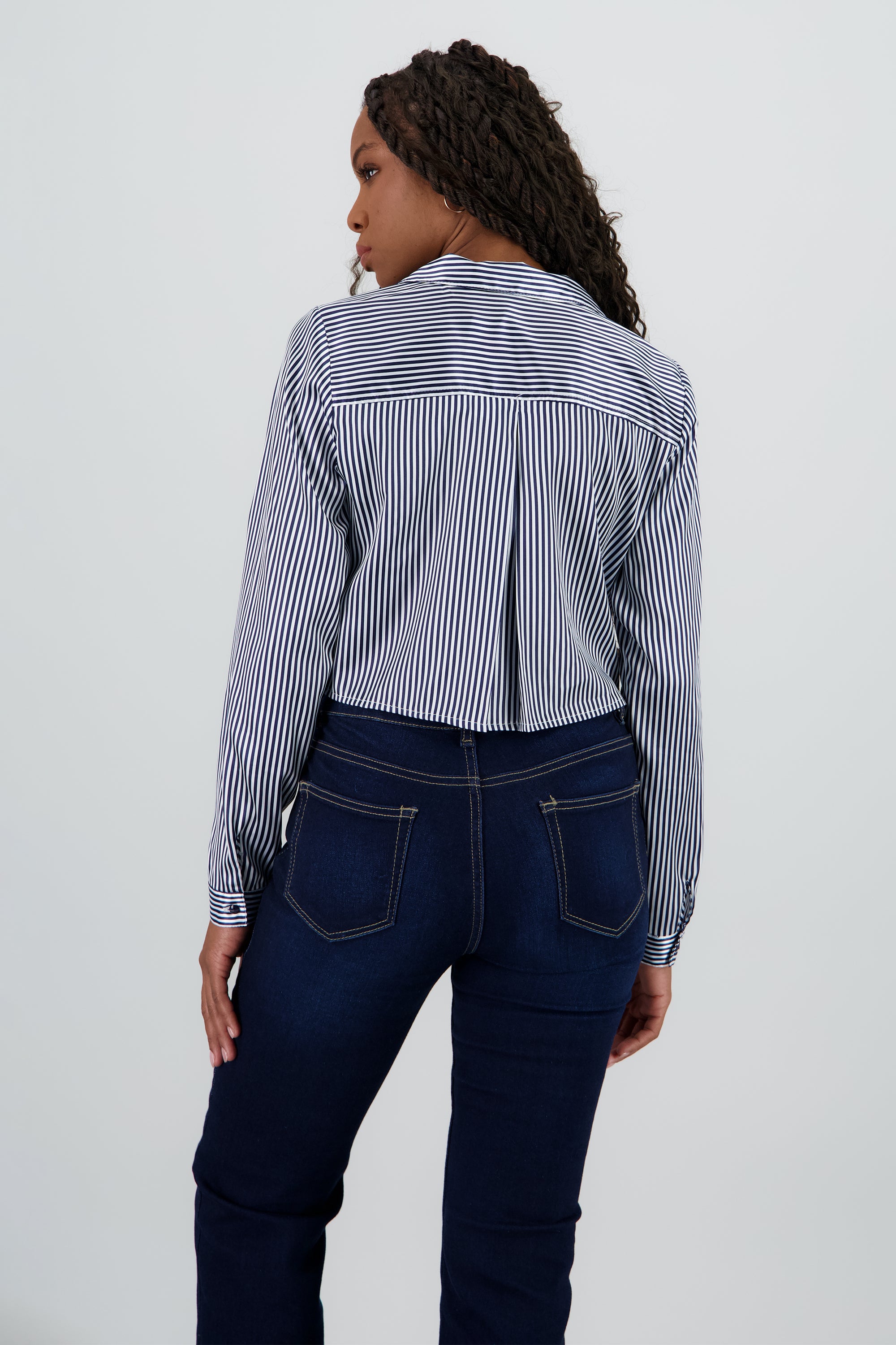 Camisa crop manga larga satinada MARINO COMBO